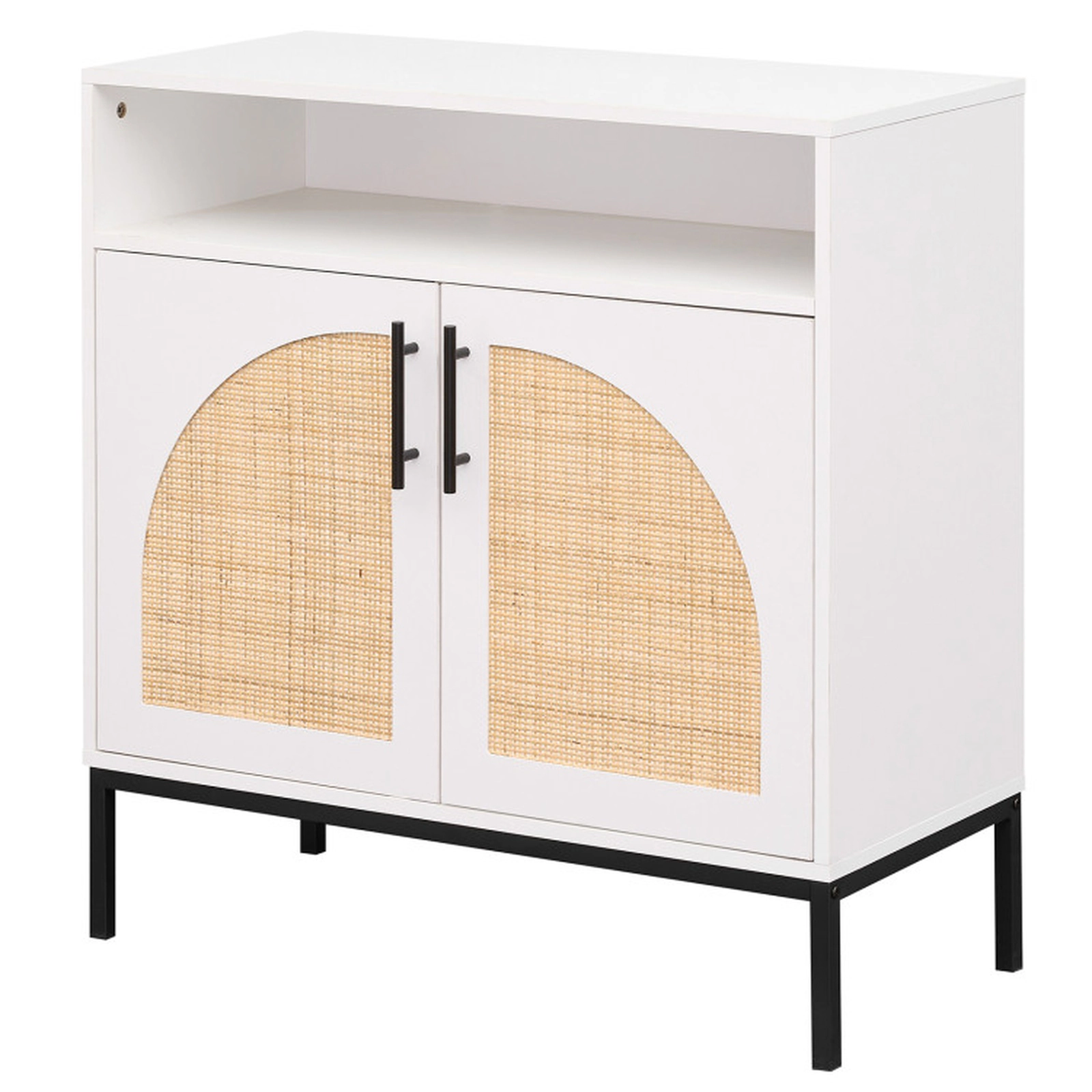 SUGIFT 2 Rattan Arch Doors Adjustable Shelf Buffet Sideboard 32-in x 15-in x 32.5-in 145-lb Capacity White