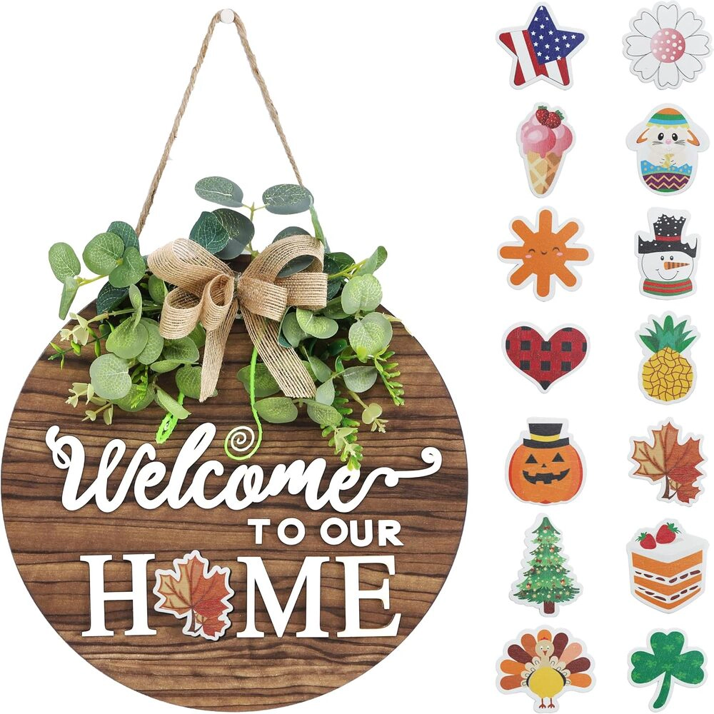 Novsight Trading Unisex Interchangeable Welcome Sign Front Door Wreath