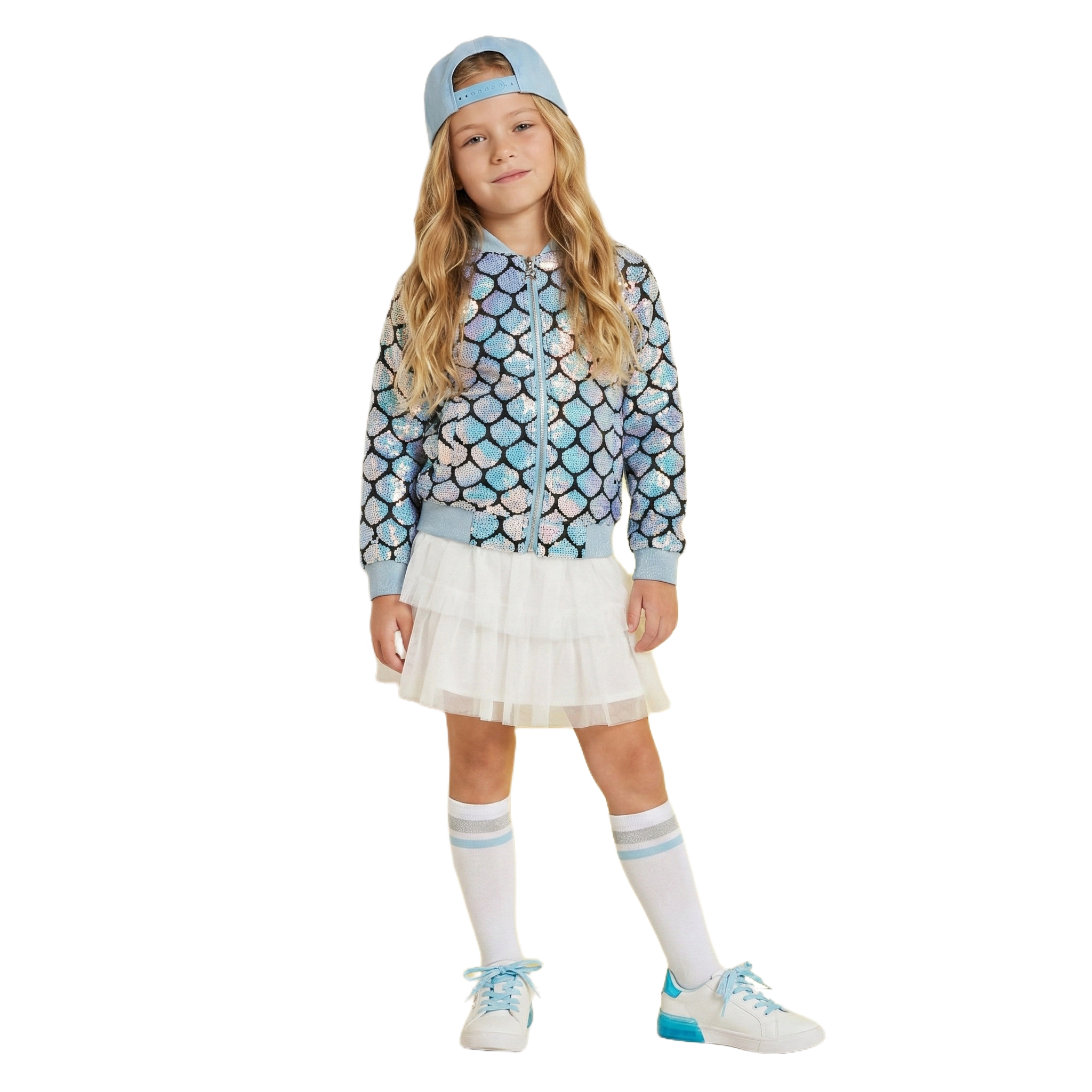 2Bunnies Girls’ Mermaid Seashell Sequin Bomber Jacket with Glitter Trim