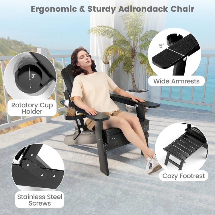 Hivvago All-Weather Hips Patio Adirondack Lounge Chair With Retractable Footrest