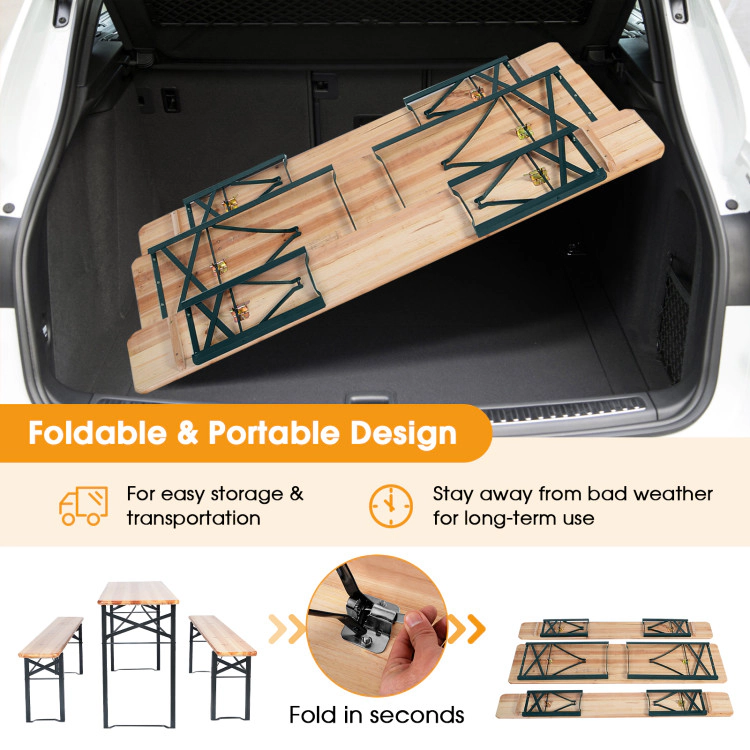 Hivvago 3 Pieces Folding Wooden Picnic Table Bench Set