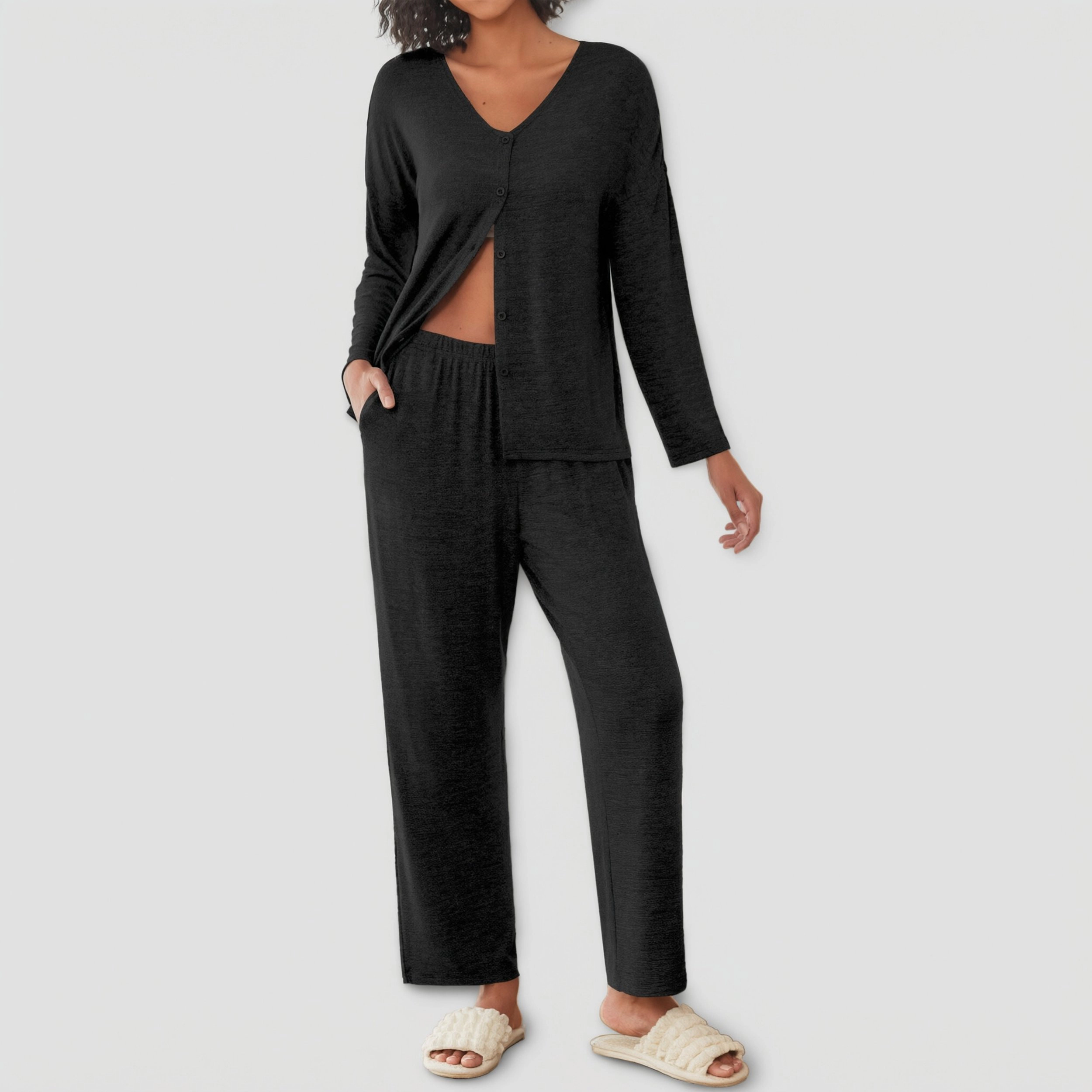Ekouaer Womens Pajama Sets Button Up Long Sleeve Pajamas Lounge Set Two Piece Sleepwear