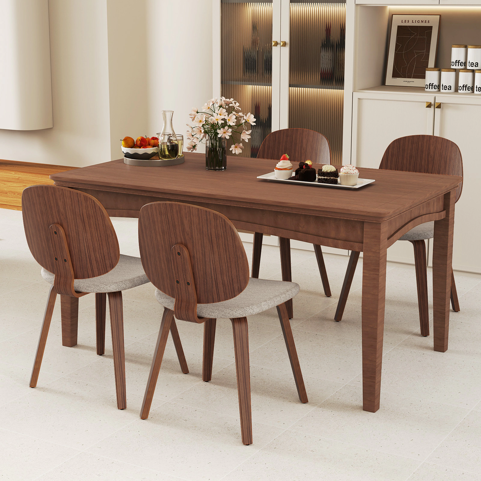 LJG Wooden Dining Chair Set of 2 with Bentwood Frame and