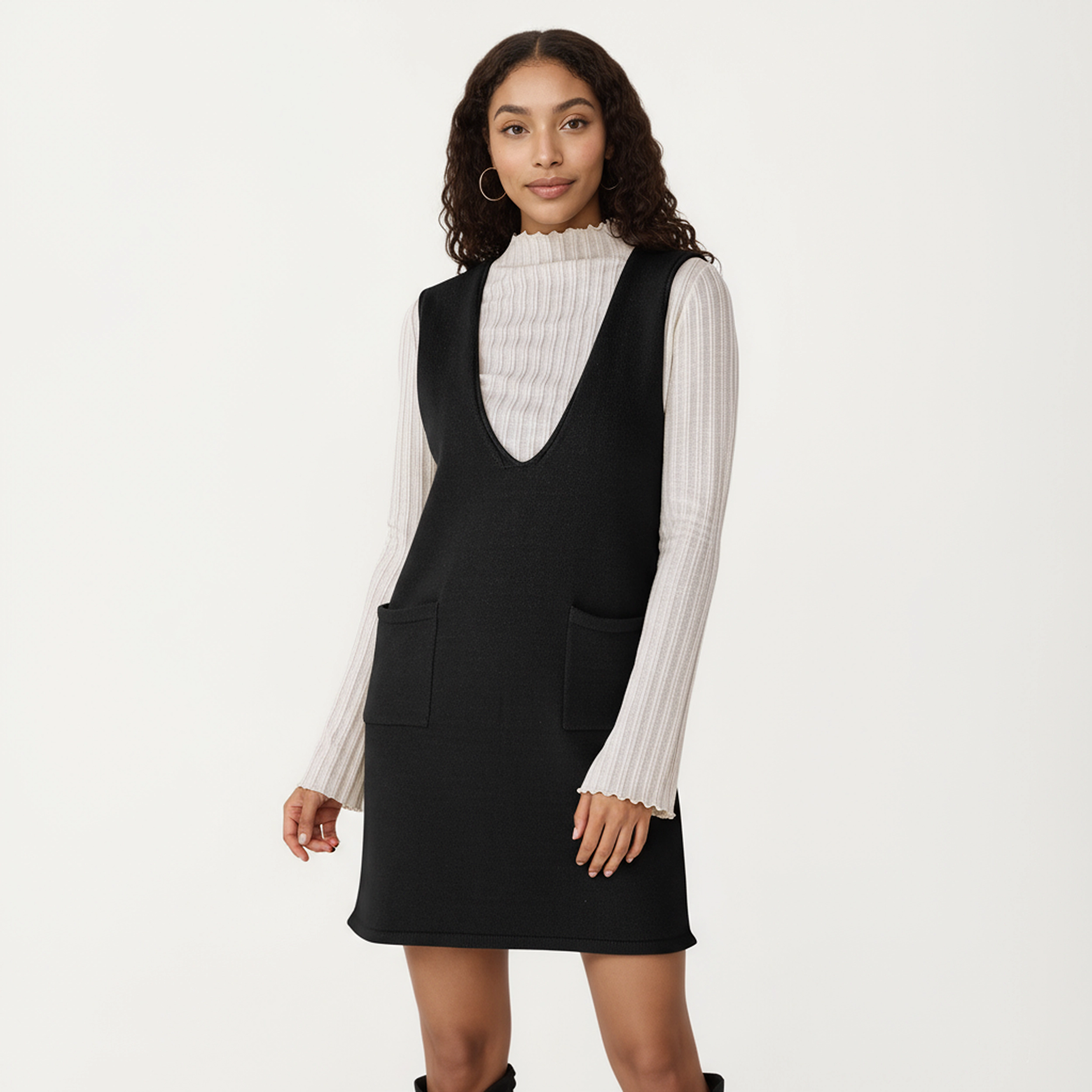 Anna-Kaci Women's Sleeveless V-Neck Shift Front Patch Pockets Dress