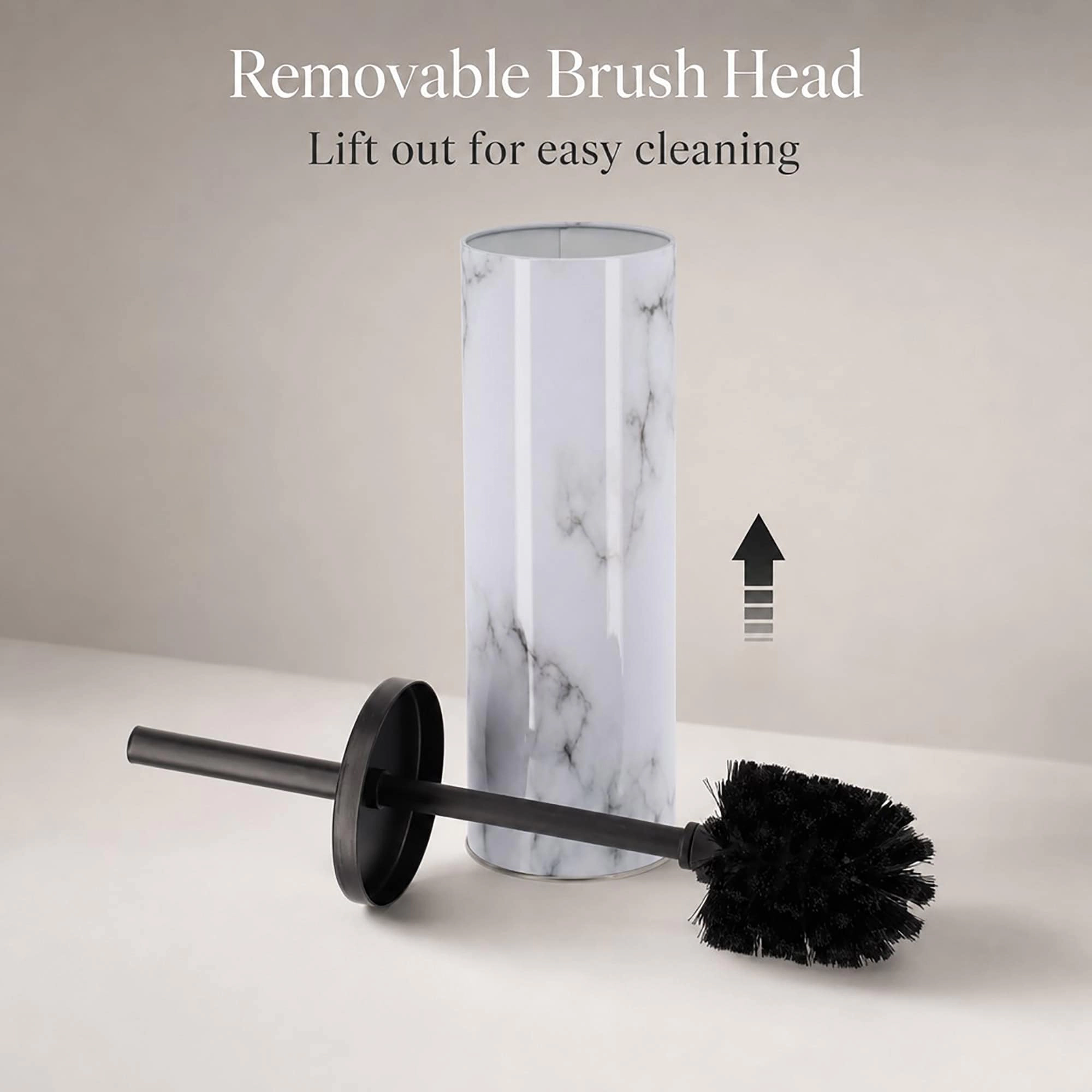 Evideco French Home Goods Carrara Noir Slim Marble-Print Toilet Brush and Holder Set