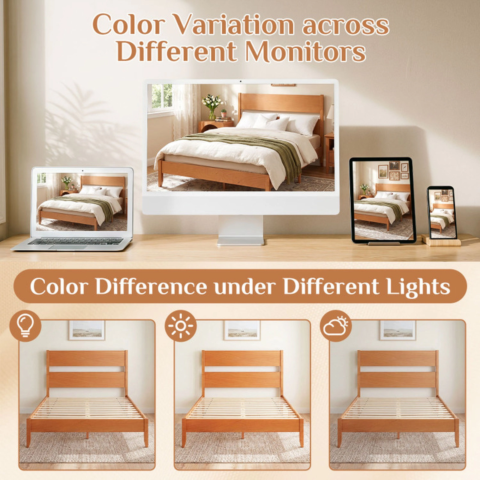 SUGIFT Queen Bed Frame with Headboard and Solid Wood Legs 800-lb Capacity Warm Brown/Dark Walnut