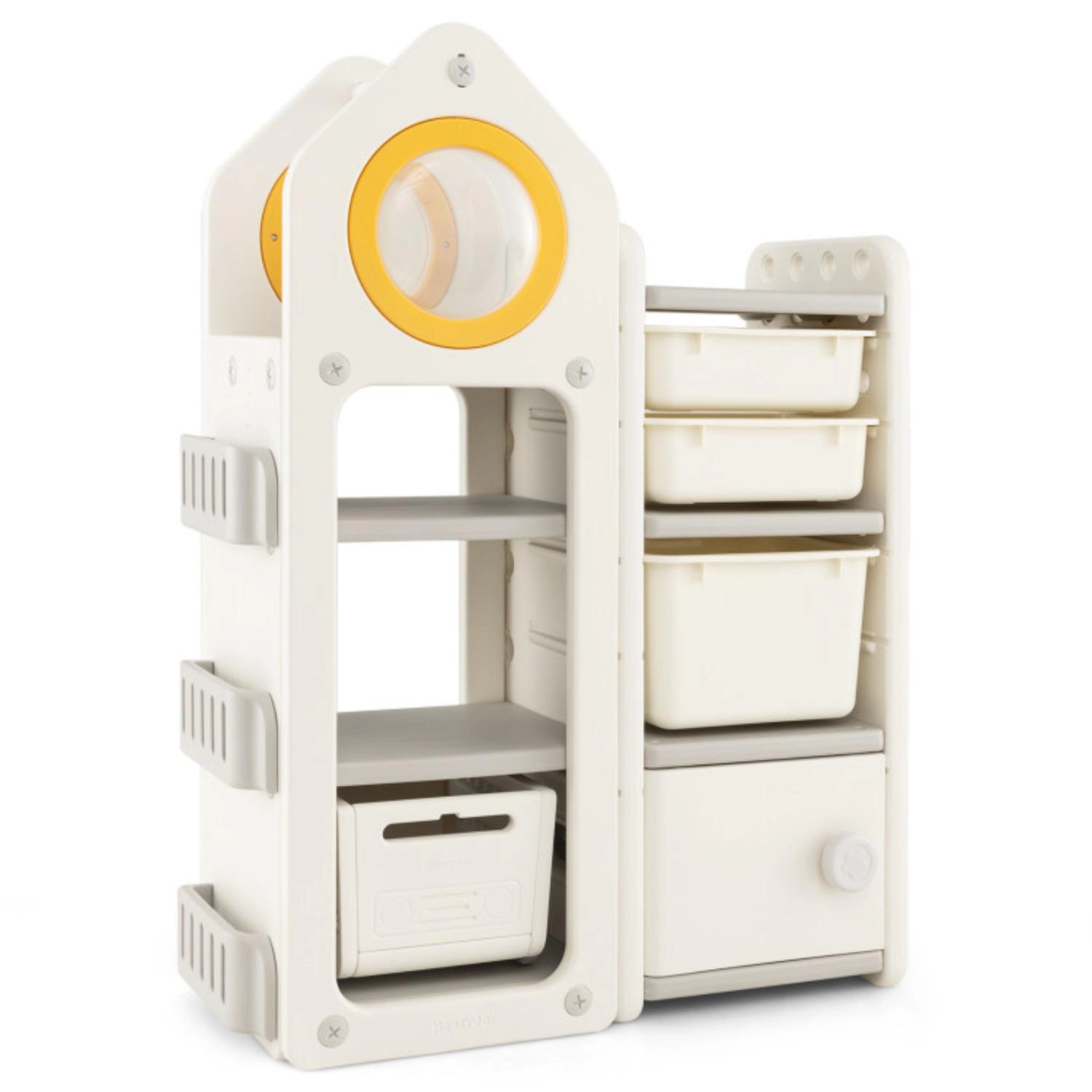 Hivvago Multipurpose Toy Chest and Bookshelf with Mobile Trolley for Bedroom-Gray