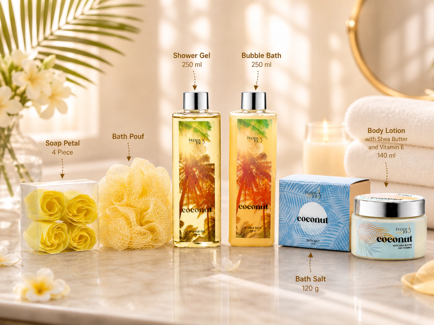 Freida and Joe  Women Spa Bath and Body Coconut  Gift Set in Wooden Curio