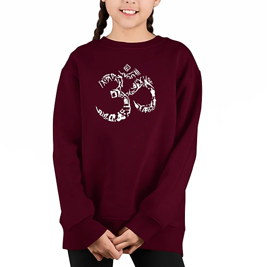 LA Pop Art Girl's Word Art Sweatshirt - The Om Symbol Out Of Yoga Poses