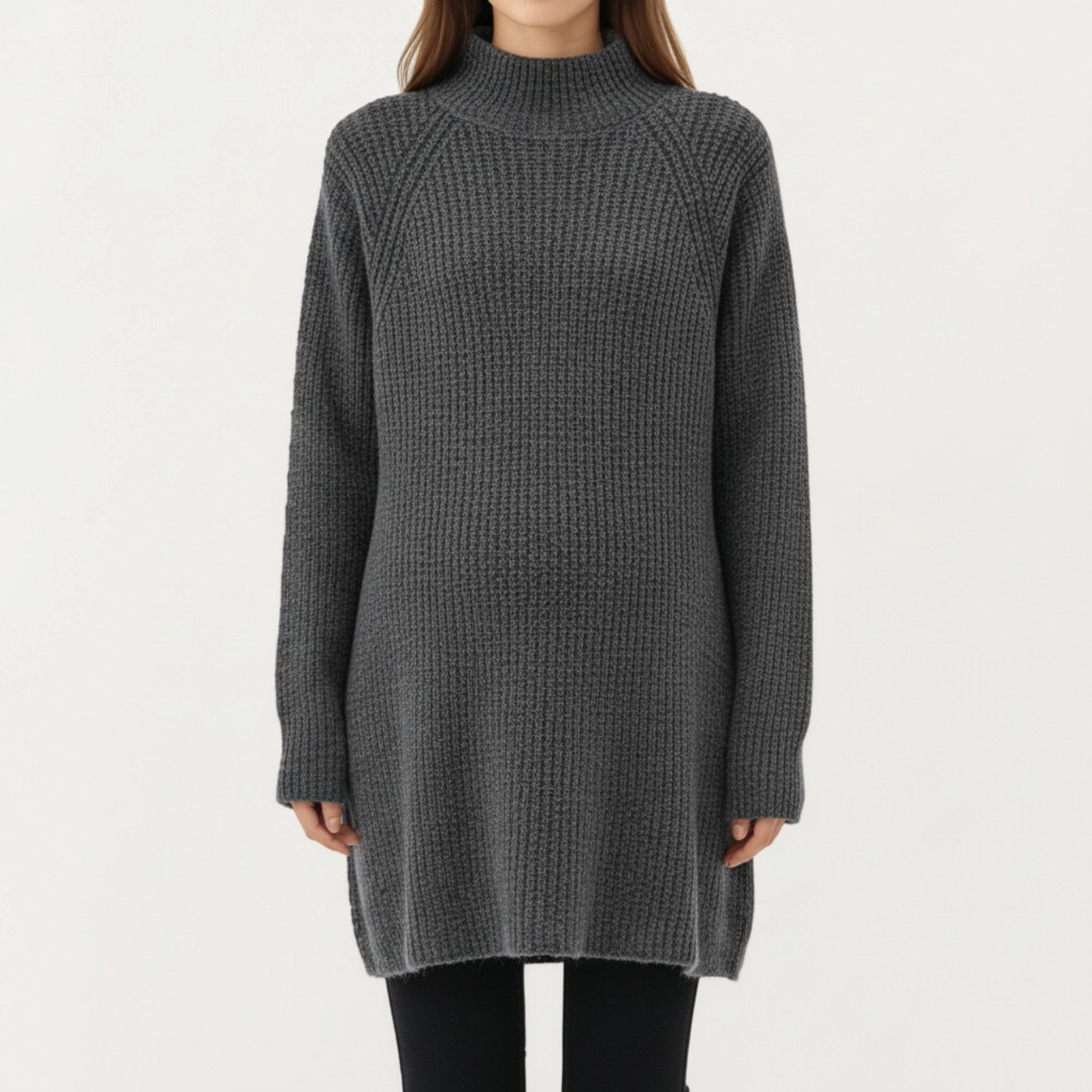 Anna-Kaci Women's Textured Knit Mock Neck Ribbed Maternity Sweater Dress