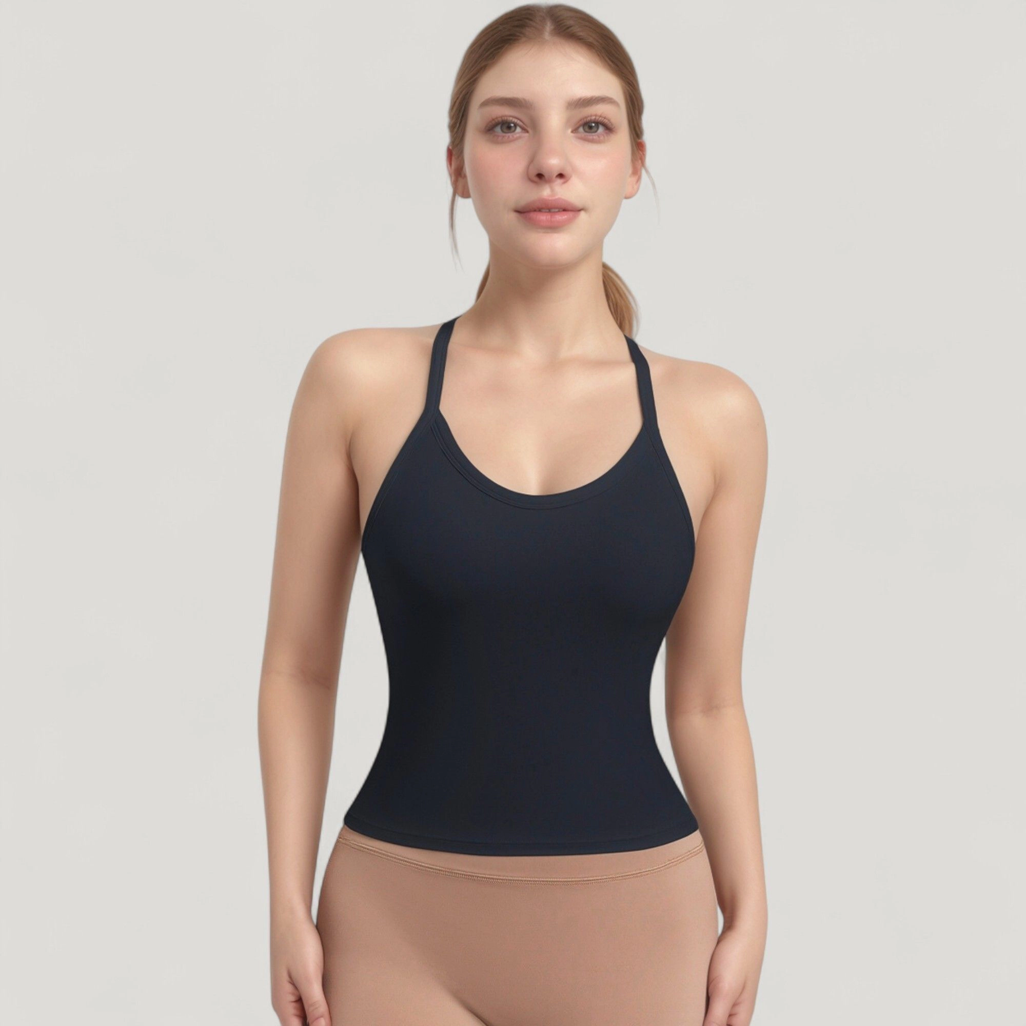 Anna-Kaci Women's Strappy Crisscross Back Athletic Tank Top with Built-In Shelf Bra