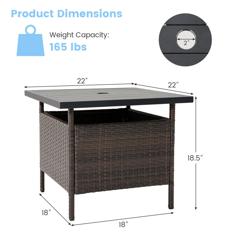 Hivvago Patio Square Wicker Side Table With Umbrella Hole For Yard Garden Poolside