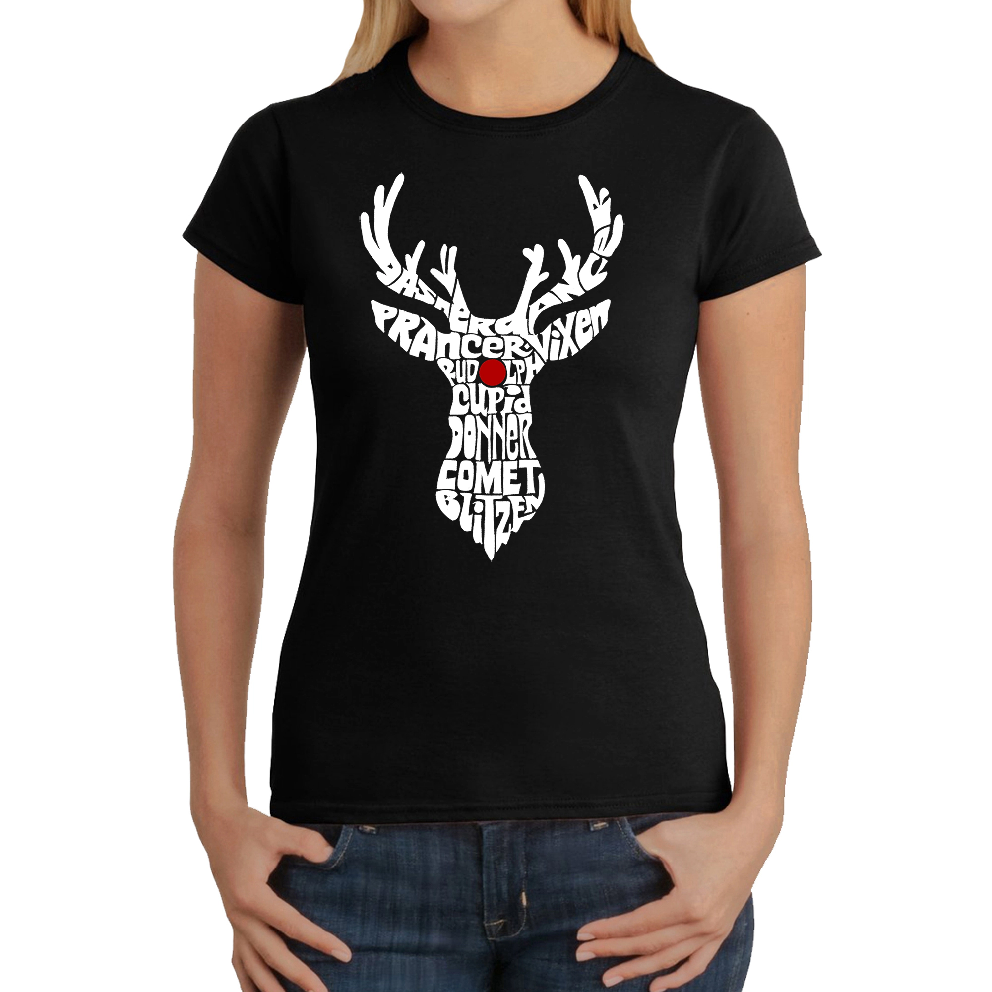 LA Pop Art Women's Word T-Shirt  Santa's Reindeer