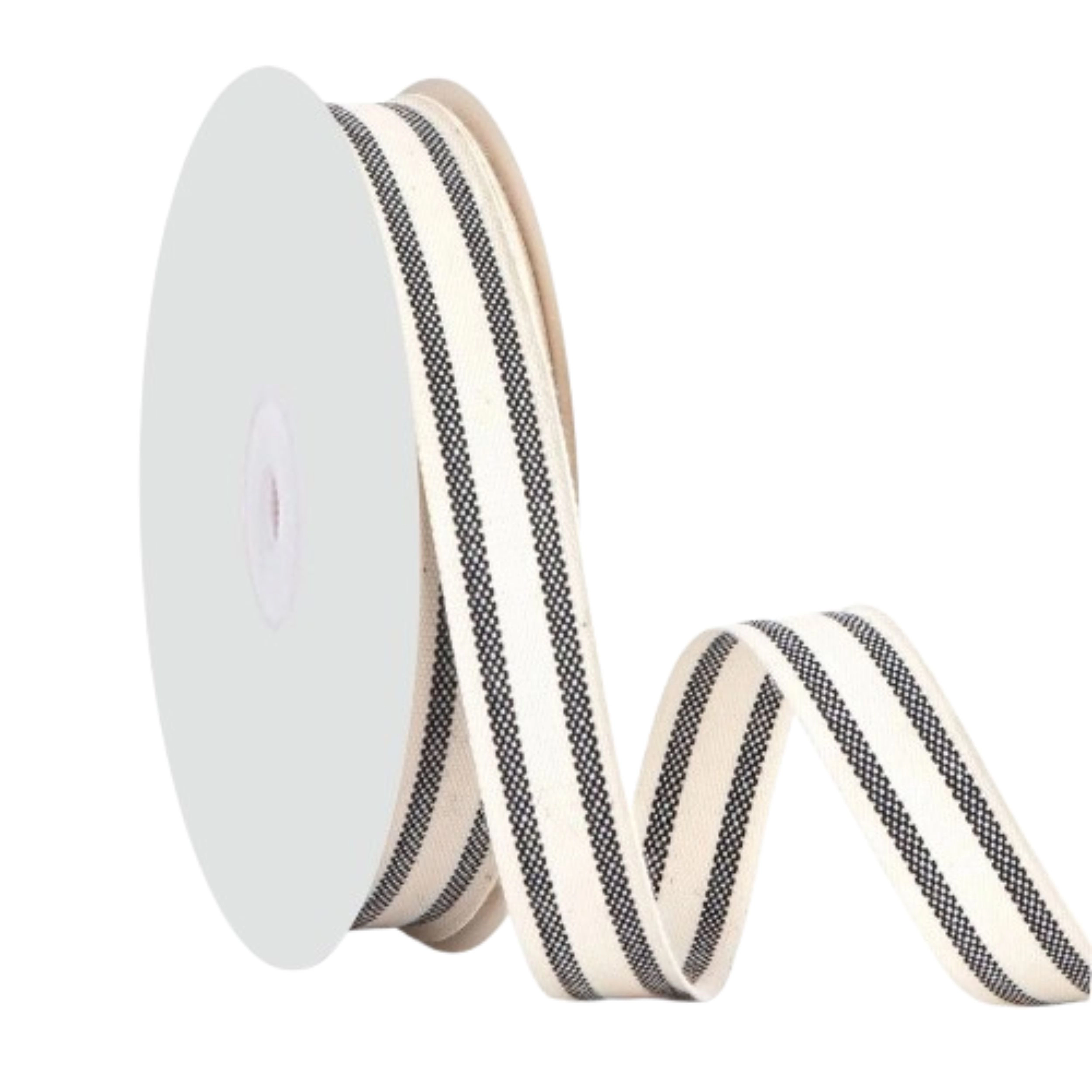 Home Collection 3/8" Black & Ivory Striped Cotton Grosgrain Ribbon 10 Yards