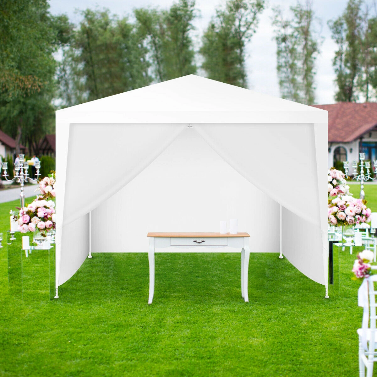SUGIFT White Outdoor Party Canopy Tent with 4 Removable Sidewalls and Steel Frame 10-ft W 10-ft D 8.5-ft H