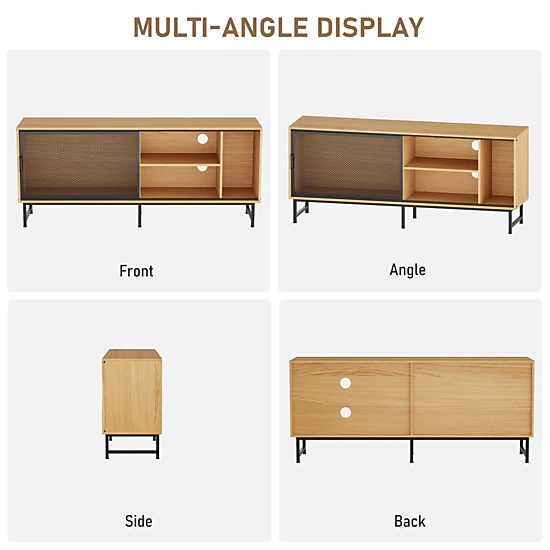 BebreezChic 63 Inch Modern Industrial TV Stand for Living Room for TV up to 70"–Metal Mesh Sliding Doors