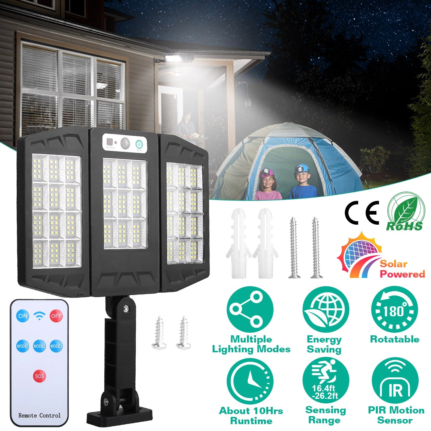GBruno 264-LED Solar Motion Sensor Wall Light