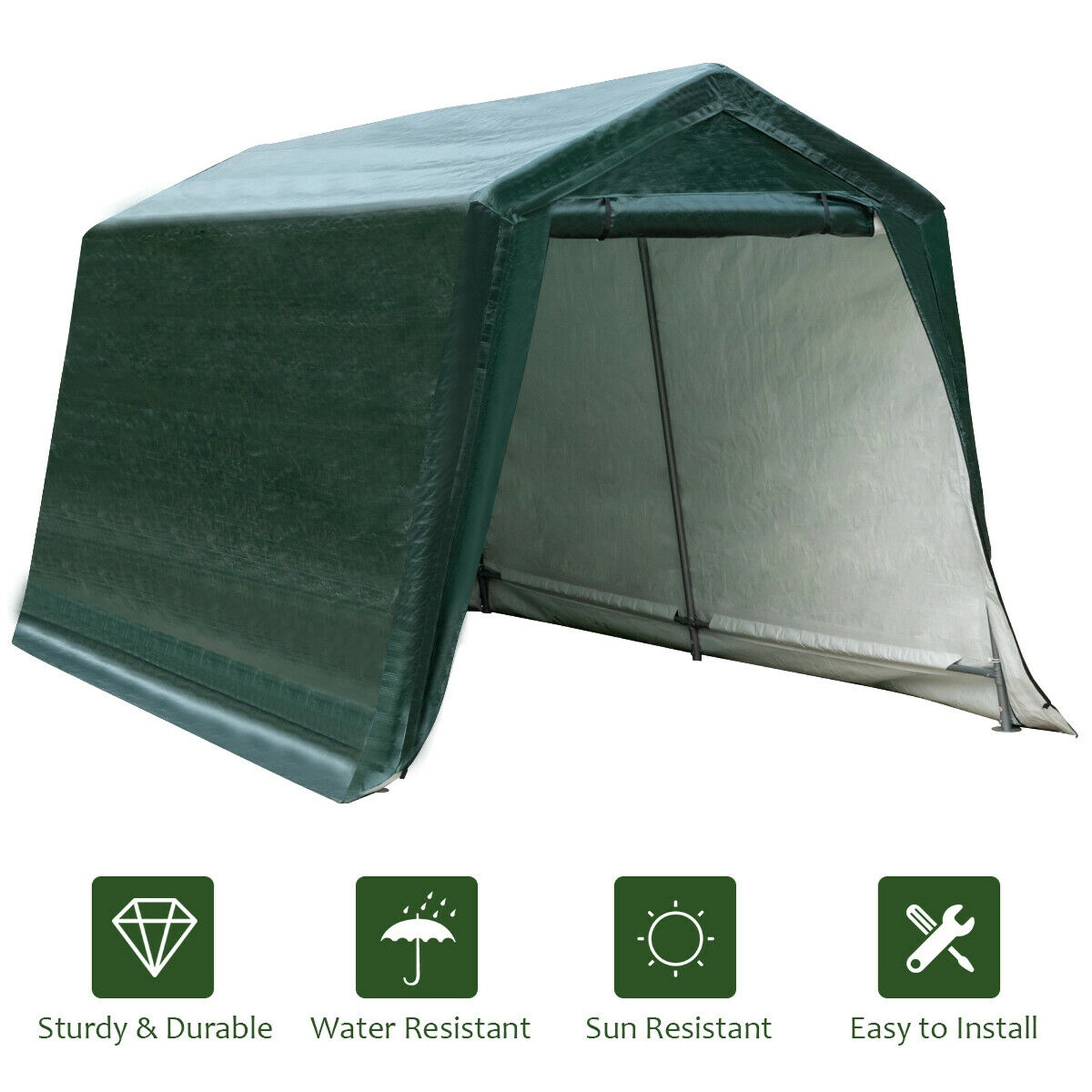 SUGIFT Green Outdoor Ripstop Carport Storage Tent with Zippered Door and Sidewalls 8-ft W 14-ft D 7.6-ft H