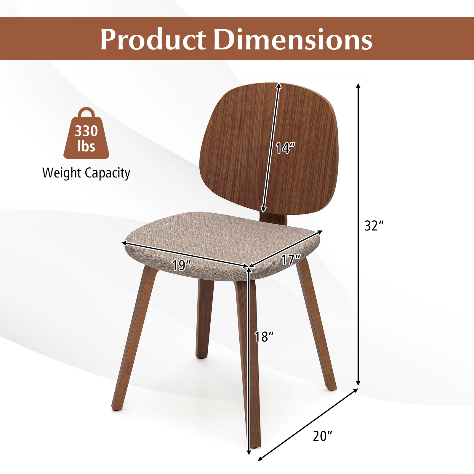 LJG Wooden Dining Chair Set of 2 with Bentwood Frame and