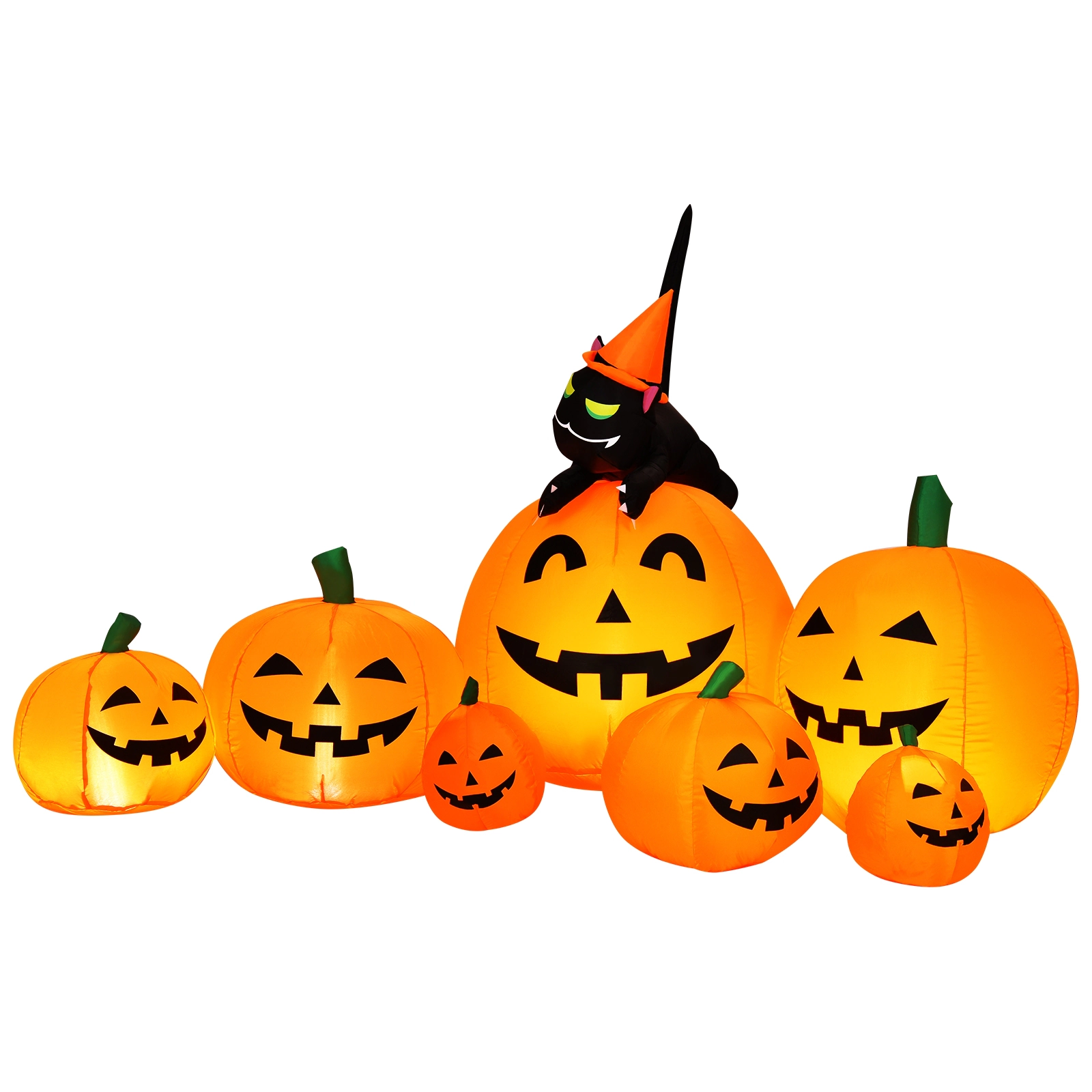 LJG Halloween 7.5 Feet Inflatable Pumpkin Combo with Witch Black Cat