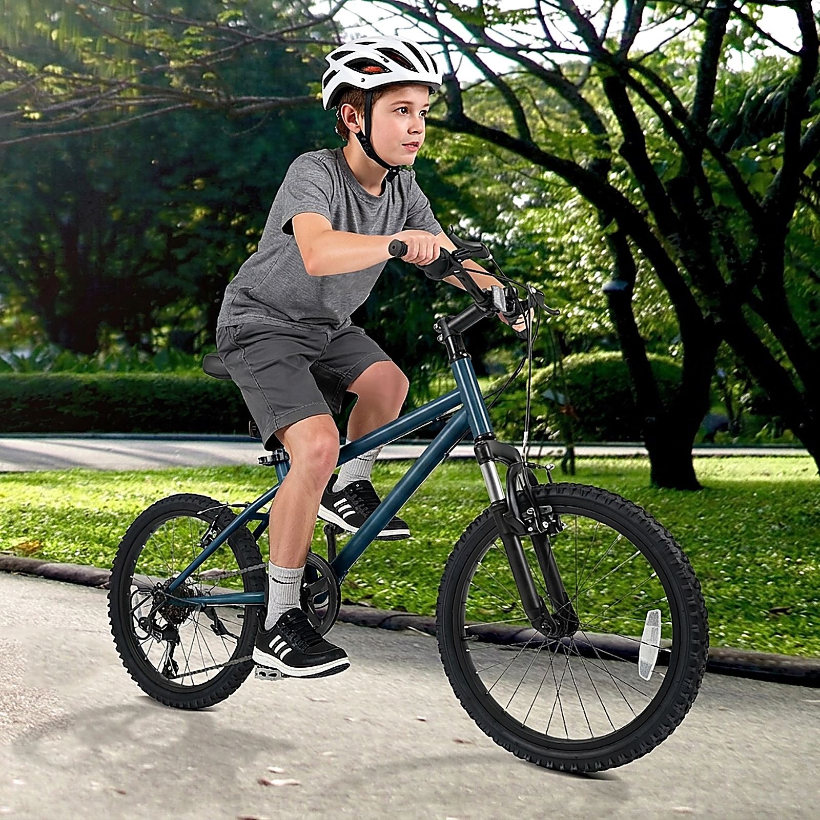 SUGIFT Adjustable Suspension Kids Mountain Bike 20-in Child Bicycle 110-lb Capacity Ages 8+ Navy with 6-Speed Drivetrain