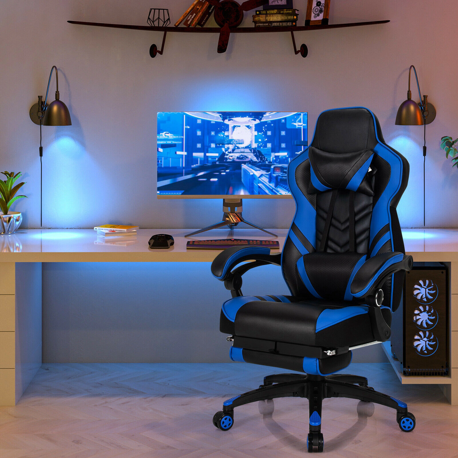 SUGIFT Adjustable Reclining Gaming Chair Footrest 330-Lb Capacity 27 x 27-in Frame 46-49-in High Seat 42-Lb Net Weight