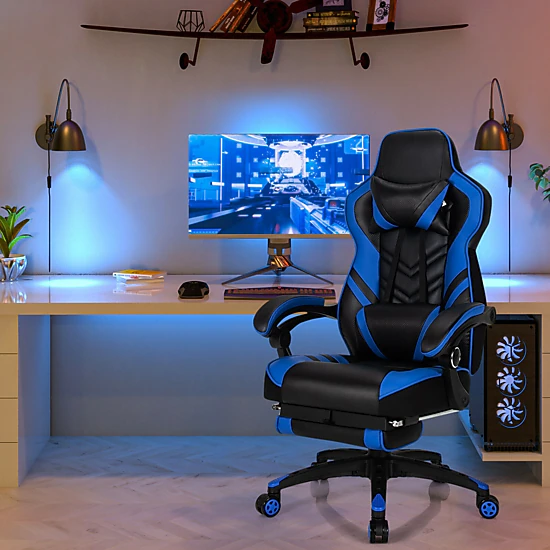 SUGIFT Adjustable Reclining Gaming Chair Footrest 330-Lb Capacity 27 x 27-in Frame 46-49-in High Seat 42-Lb Net Weight