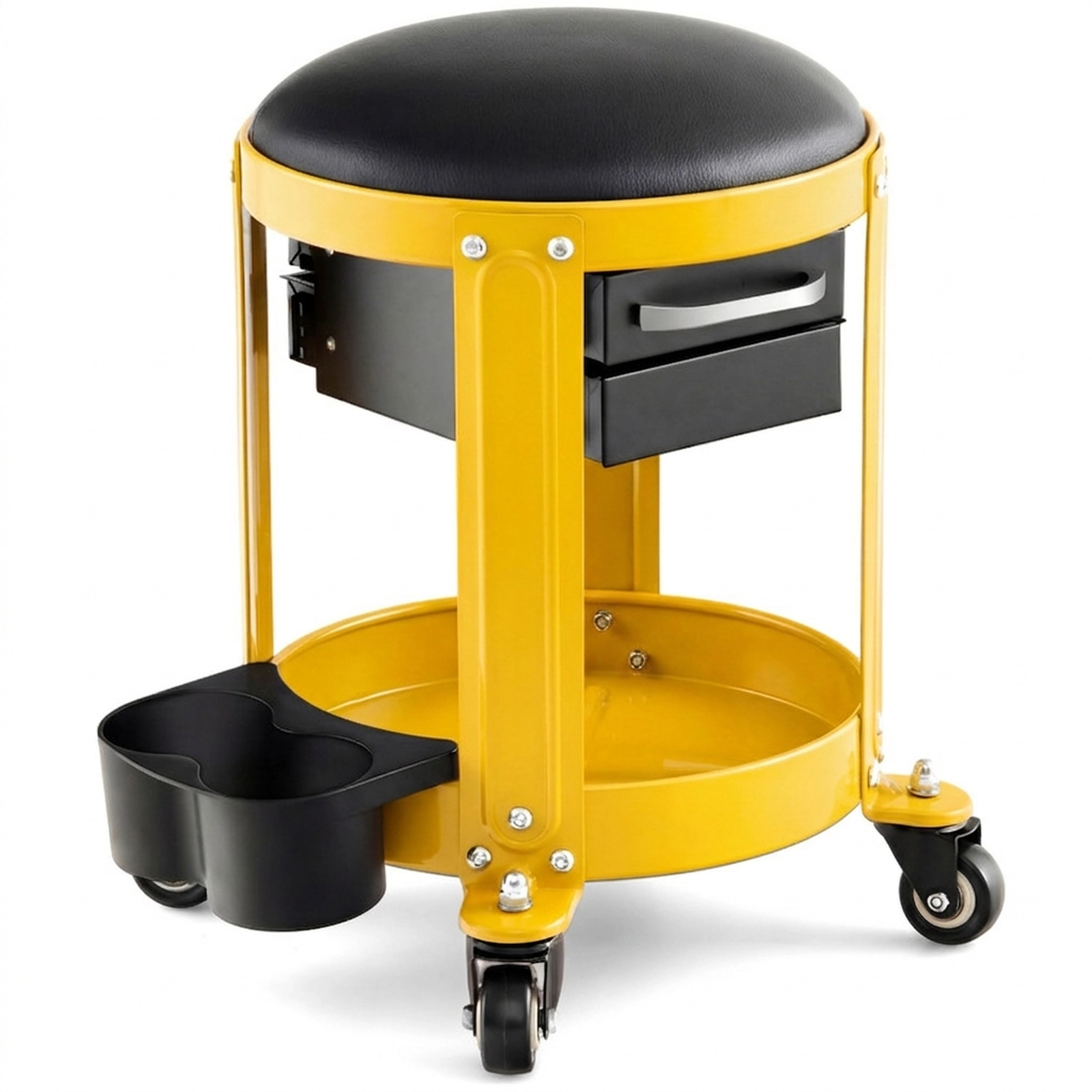 SUGIFT Rolling Mechanic Stool with Removable Padded Seat and Drawers 330-lb Capacity 16-in Diameter Top Black and Red