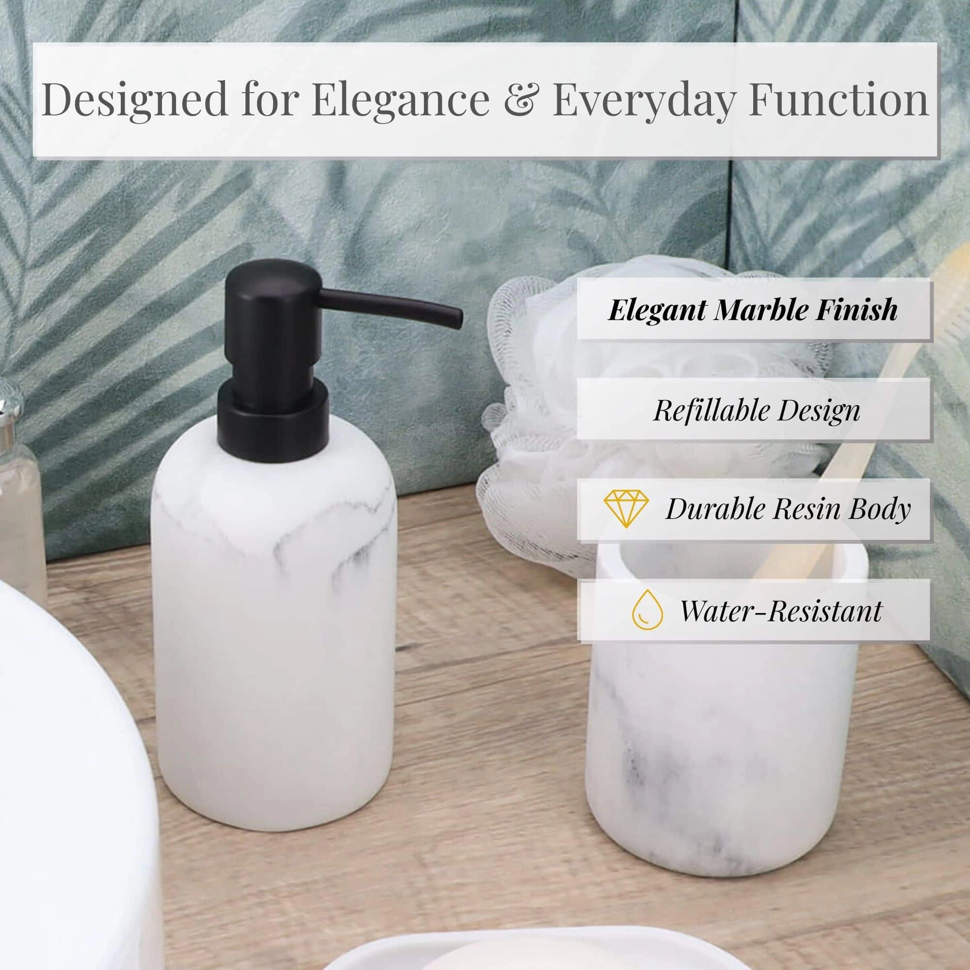 Evideco French Home Goods Marble-Effect Polyresin Soap Dispenser, 10 oz