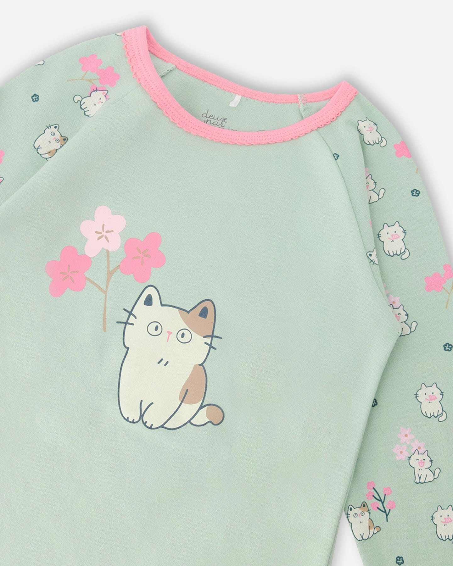Deux par Girls Organic Cotton Kitten Print Long Sleeve Top and Pants Two-Piece Pyjama Set