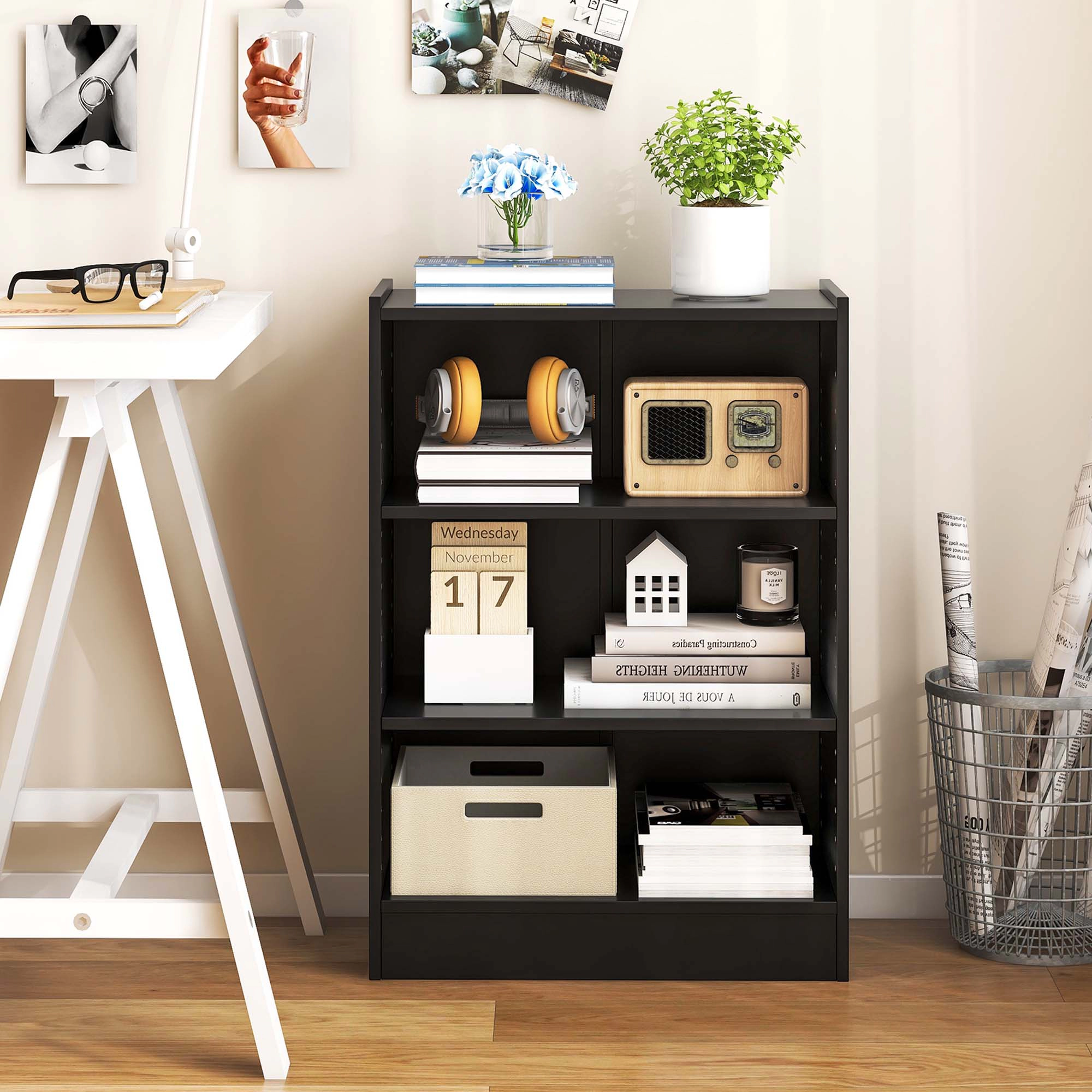 Costway 3-Tier Bookcase Open Multipurpose Display Rack Cabinet with Adjustable Shelves White