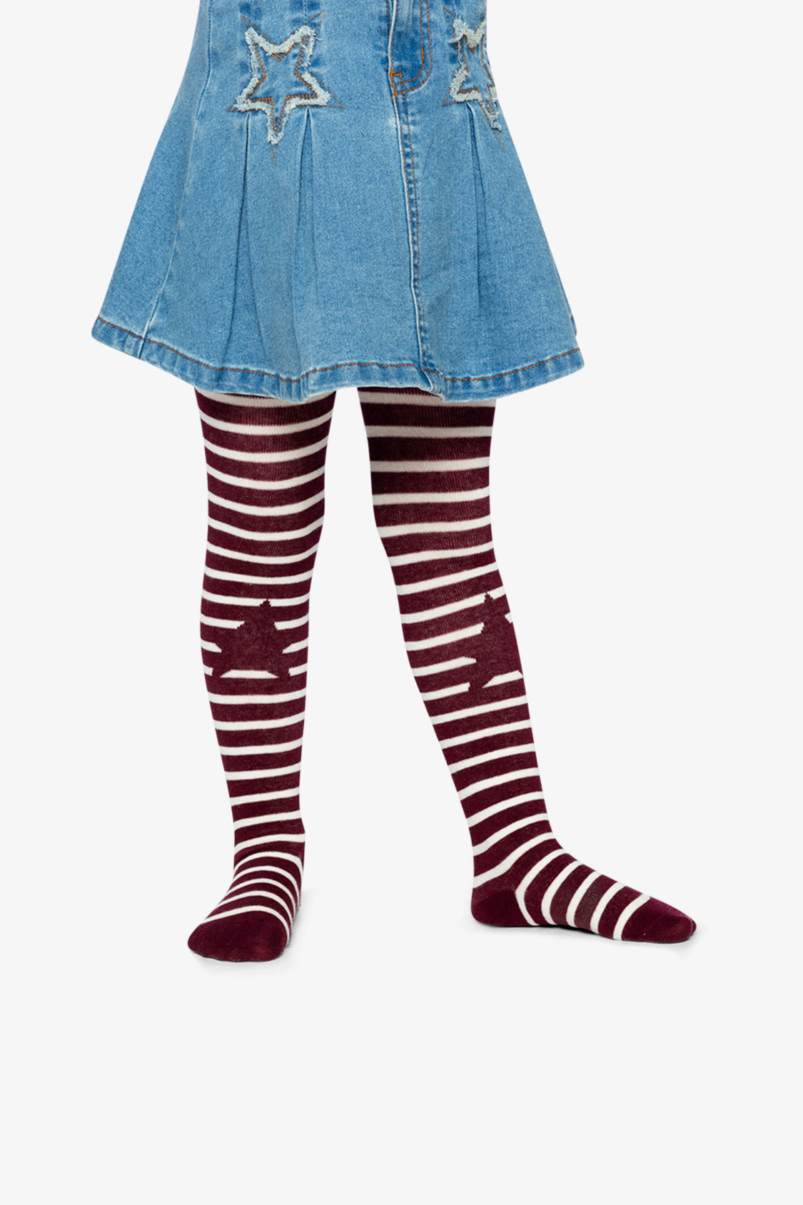 Deux par Deux Girls Star Knee Striped Knit Tights