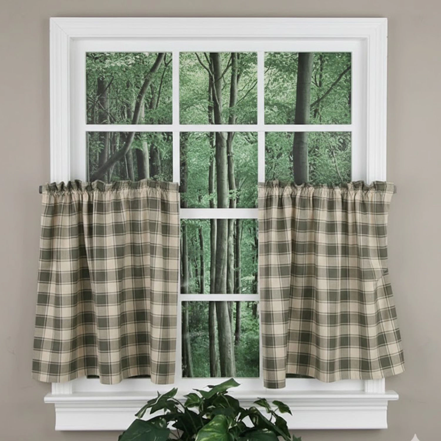 Ellis Curtain Country Check Tailored With 1.5" Rod Pocket Window Tiers 56" x 36" Mist