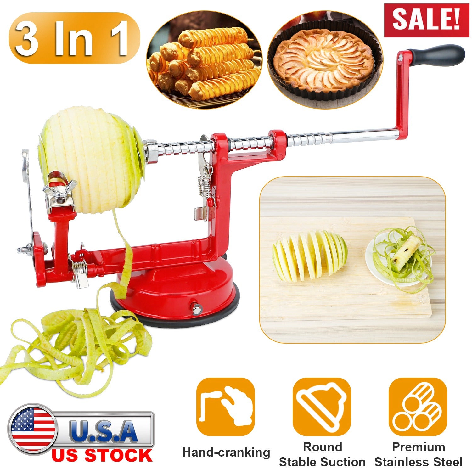 GBruno 3-in-1 Manual Apple Peeler Corer Slicer