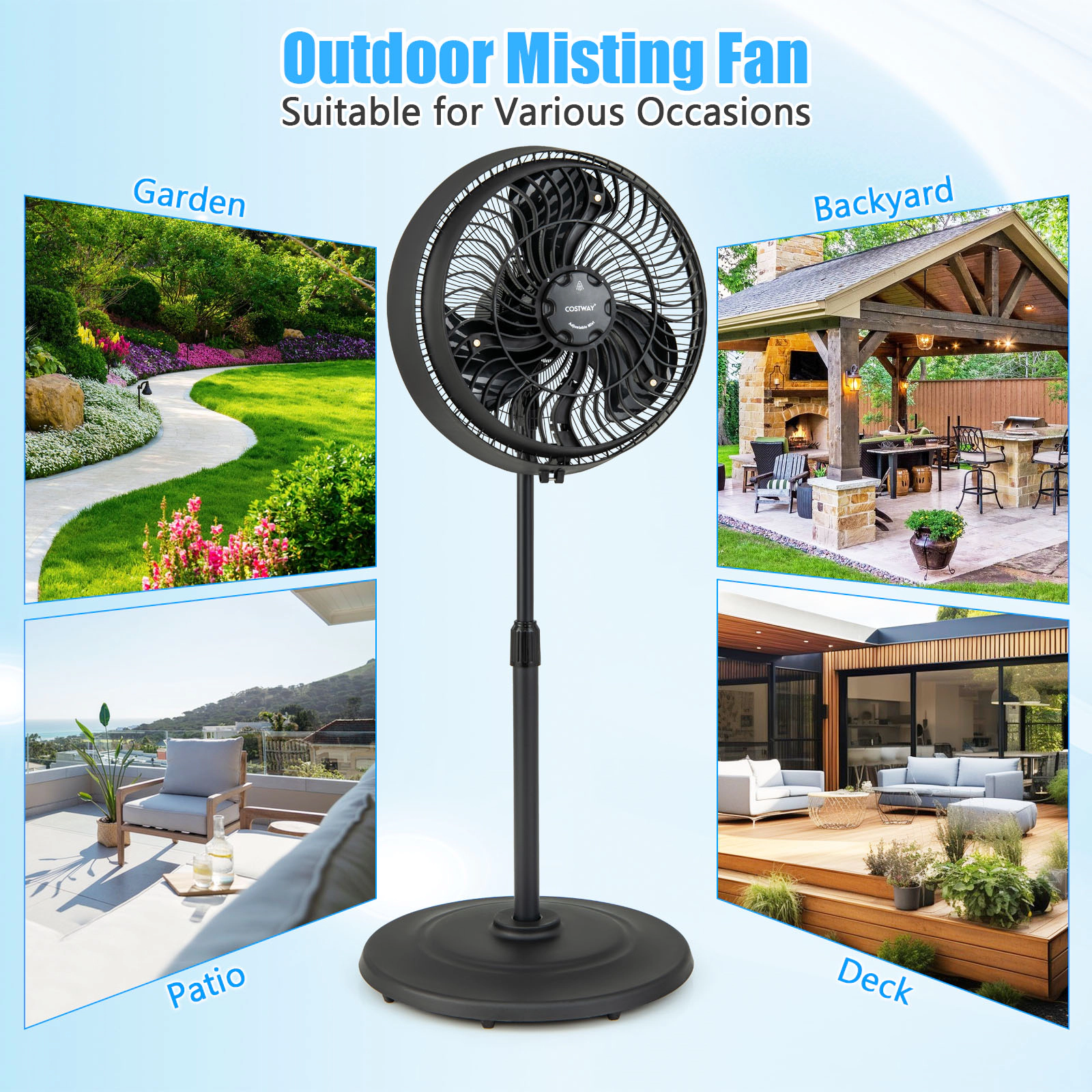 SUGIFT 16-in 3-Speed Oscillating Outdoor Misting Pedestal Fan with 3 Mist Levels and GFCI Safety Plug