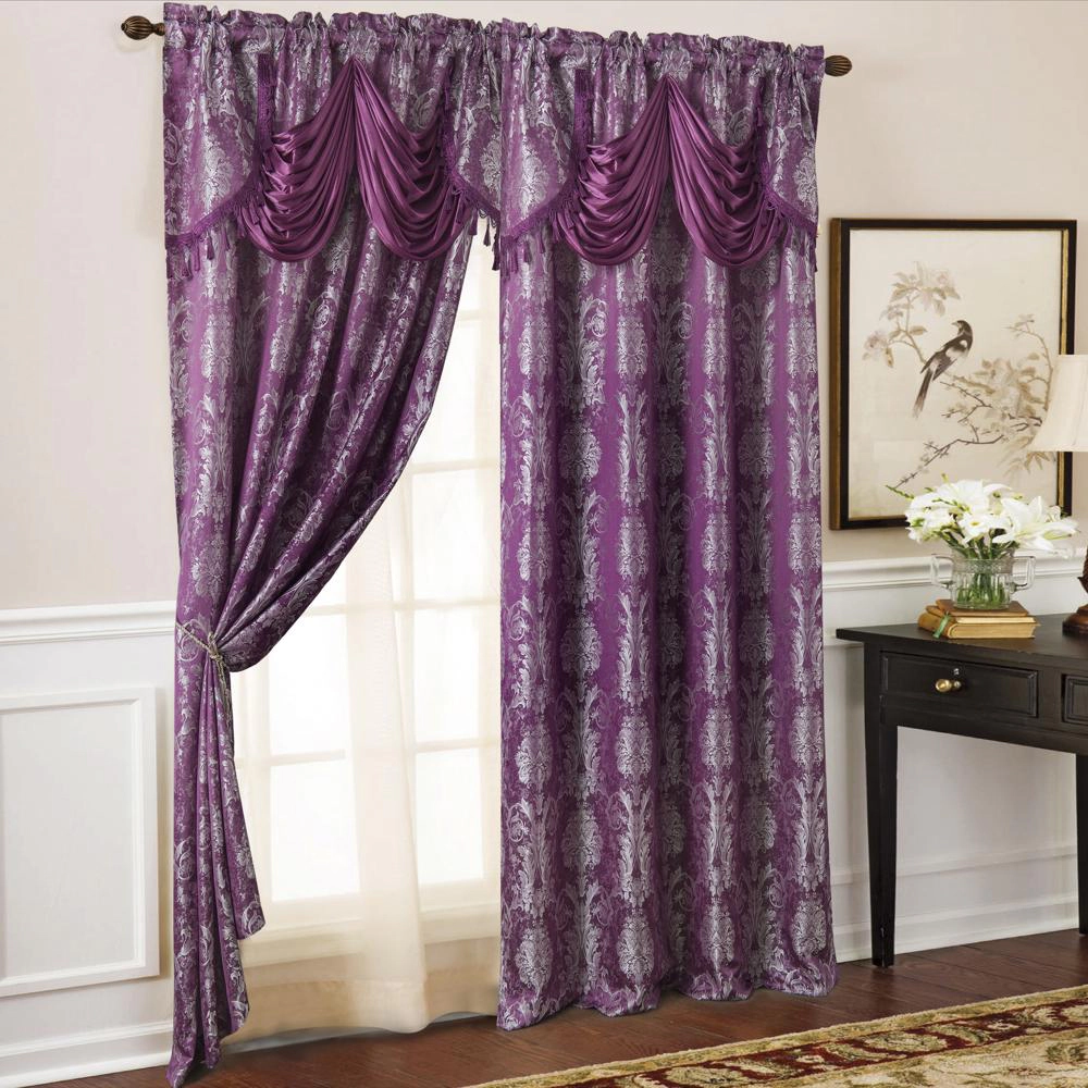 Olivia Gray Gloria Floral/Damask Textured Jacquard Single Rod Pocket Curtain Panel Valance 54" x 84" Lilac