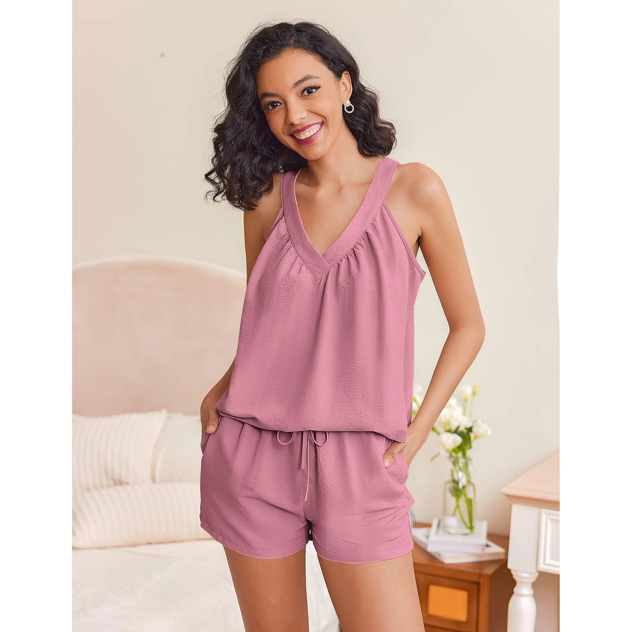 Ekouaer Lounge Sets for Women 2 Pc Pajamas Tank Top Shorts Set Comfy Loungewear