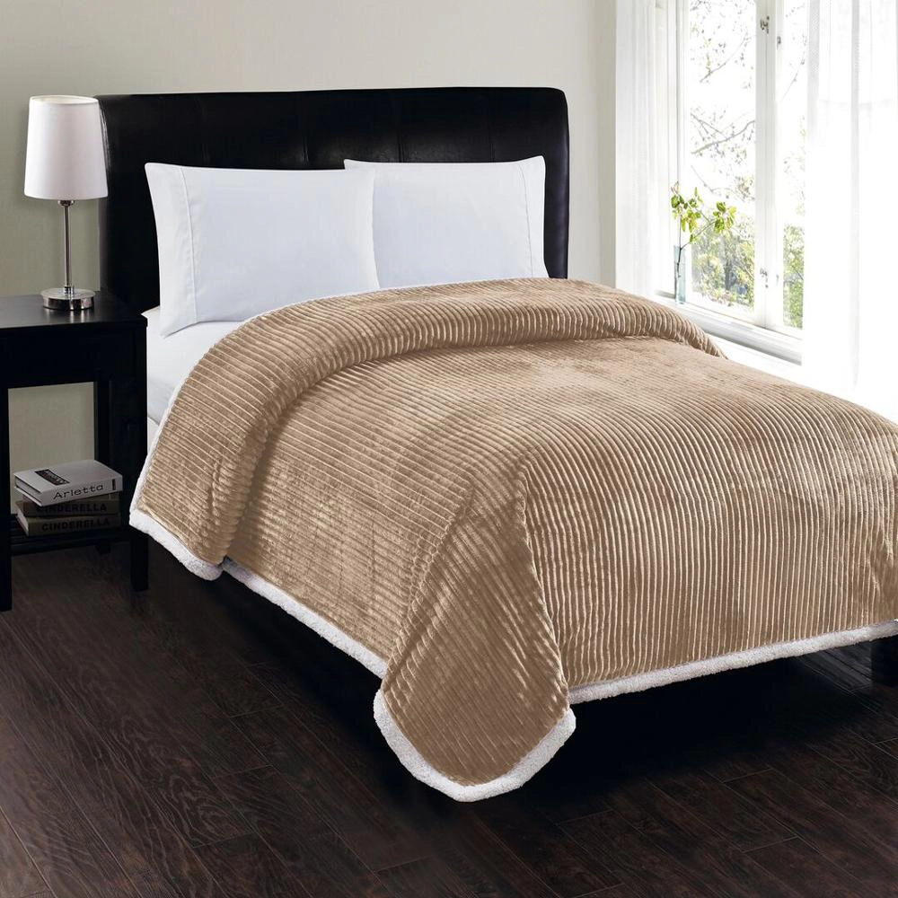 Plazatex Soft Plush Corduroy Sherpa Lined Oversized All Season Comfort Blankets King 108" x 90" Taupe