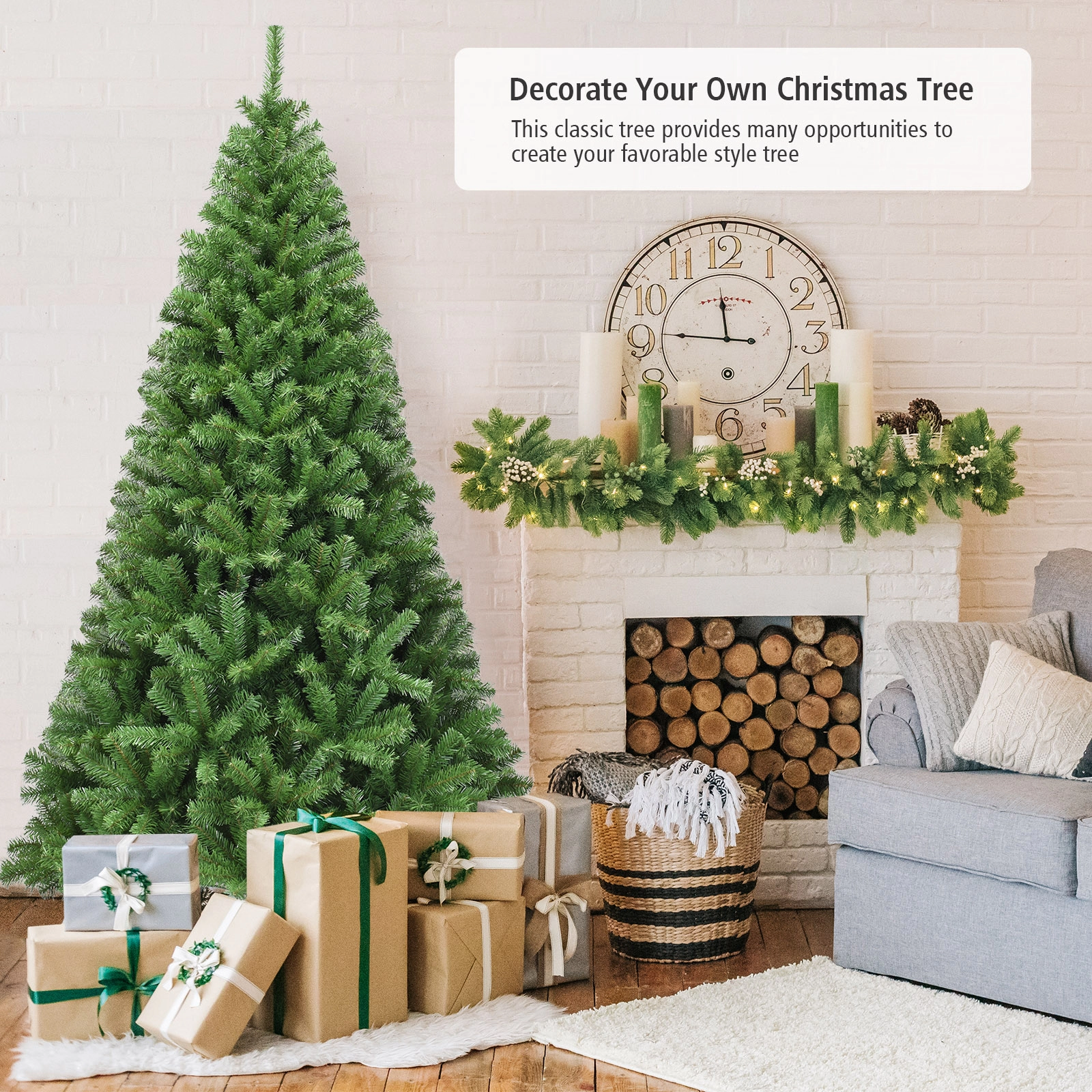SUGIFT 7.5-ft Hinged 3 Section Iron Stand Unlit Artificial Christmas Tree 1346 Dense PVC Branch Tips Green