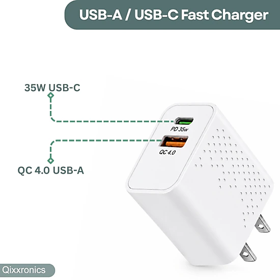 Qixxronics Fast Charger 35W USB A USB C Charger for Samsung Galaxy S26 S25 S24 S23, A17 A35 A55 A54, Z Flip, Z Flop (2PCS)