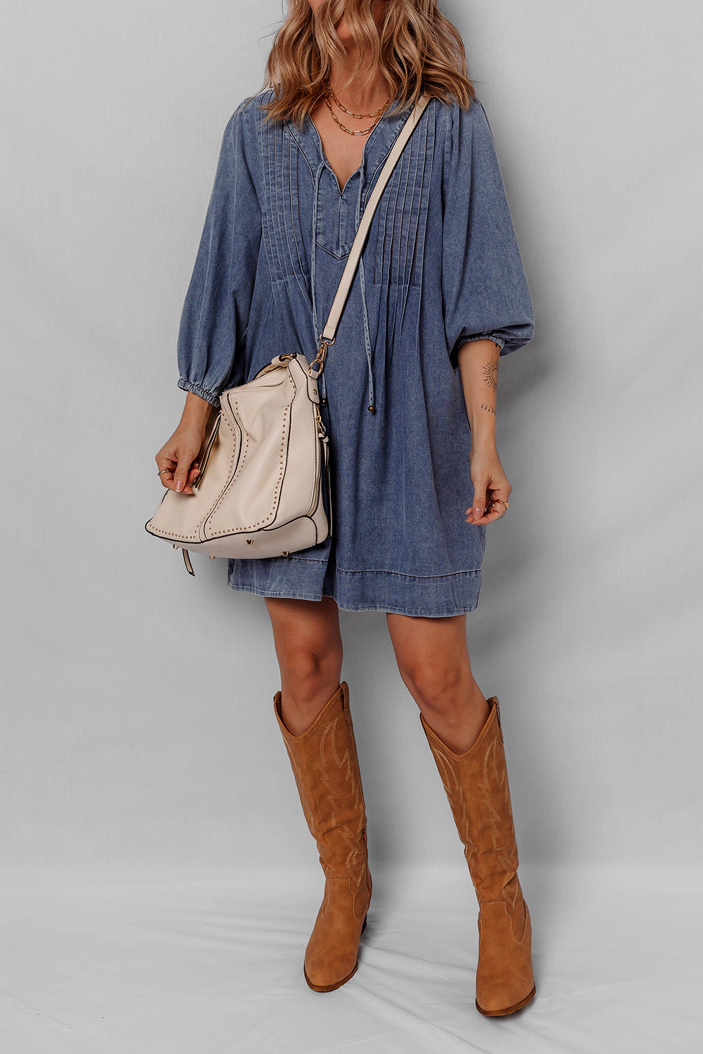 Threaded Pear Women's Autumn Tied Pleated Mini Dress