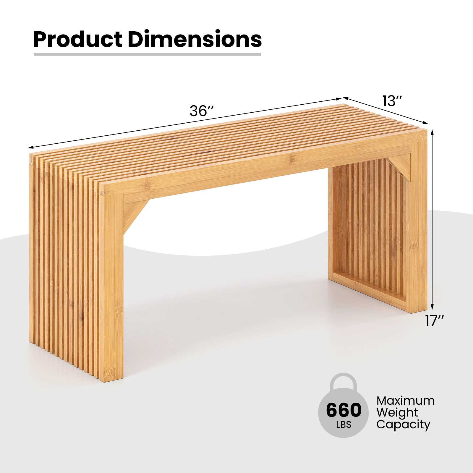 LJG Bamboo Dining Bench Long Entryway Bench Indoor Outdoor Solid Wood Bench