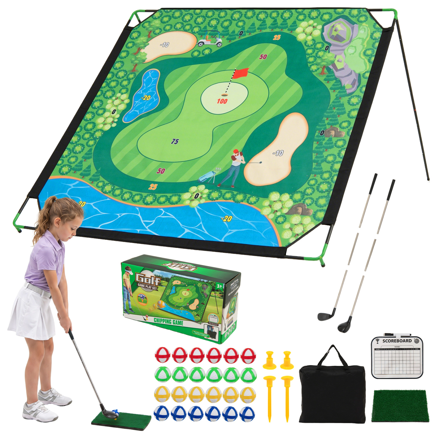 LJG 71 x 71 Inches Golf Chipping Game Set for Indoor and Outdoor Practice