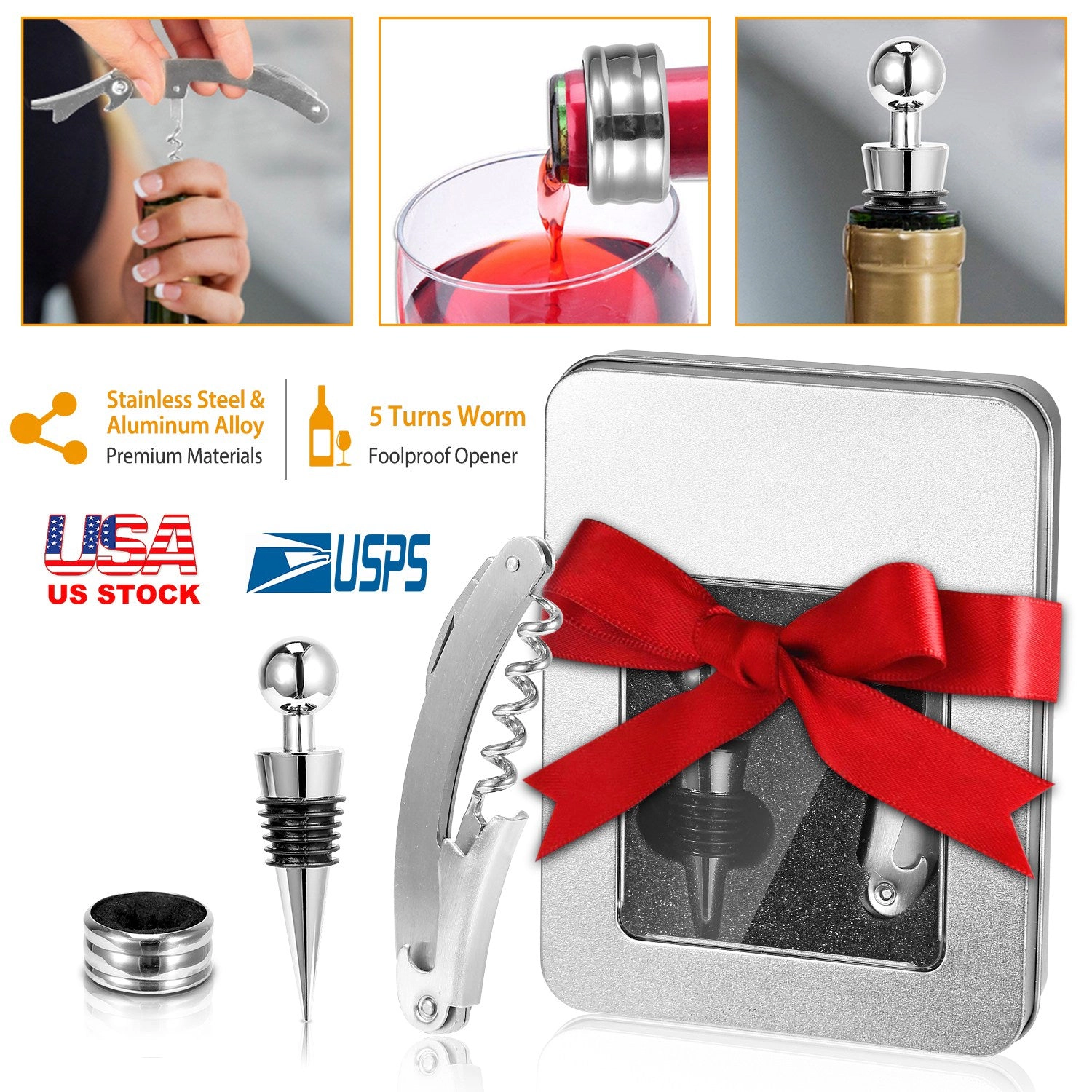 GBruno Stainless Steel 3-Piece Wine Opener Set