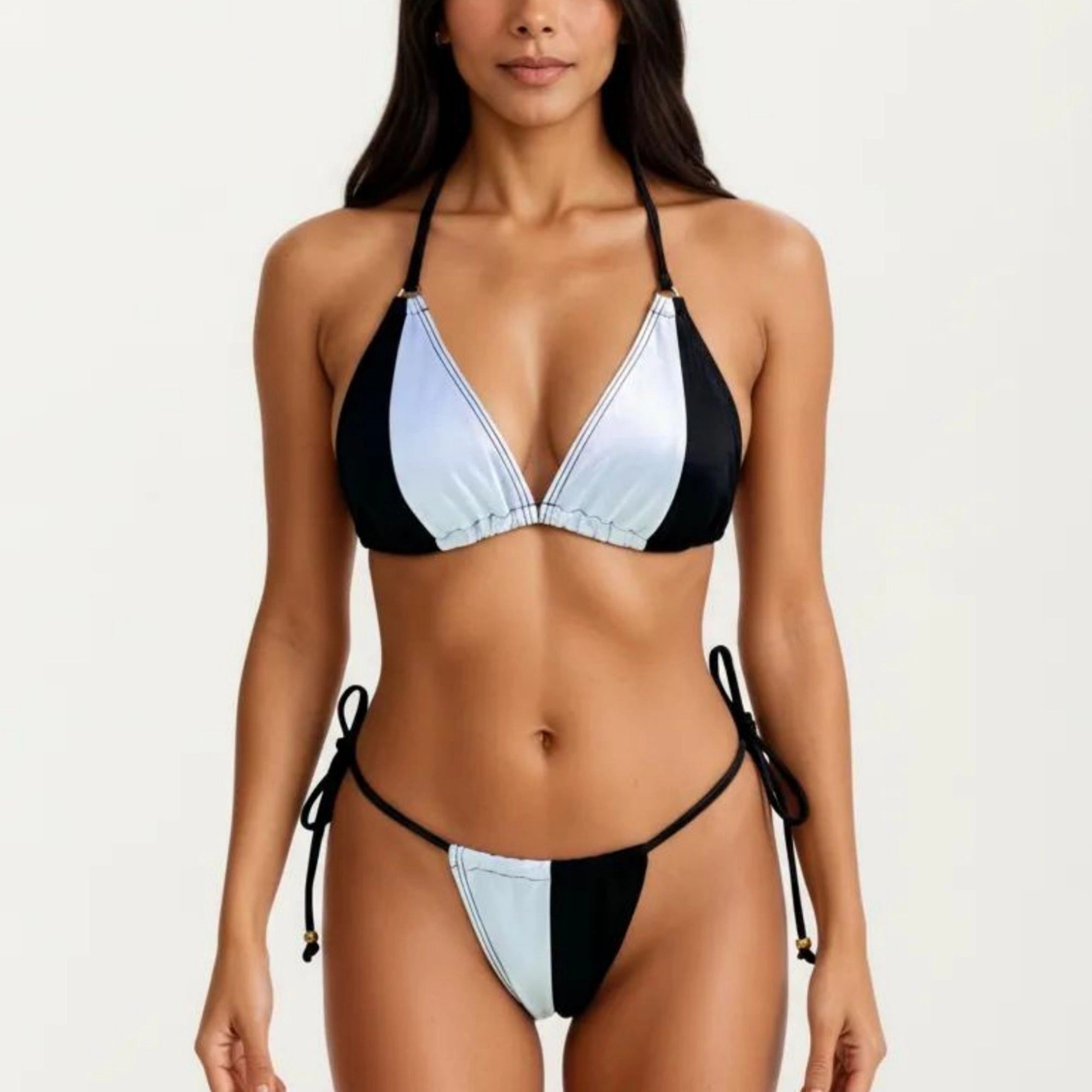 Anna-Kaci Women’s 2-Piece Triangle Bikini Set - Halter Tie Top, Tie-Side Bottoms