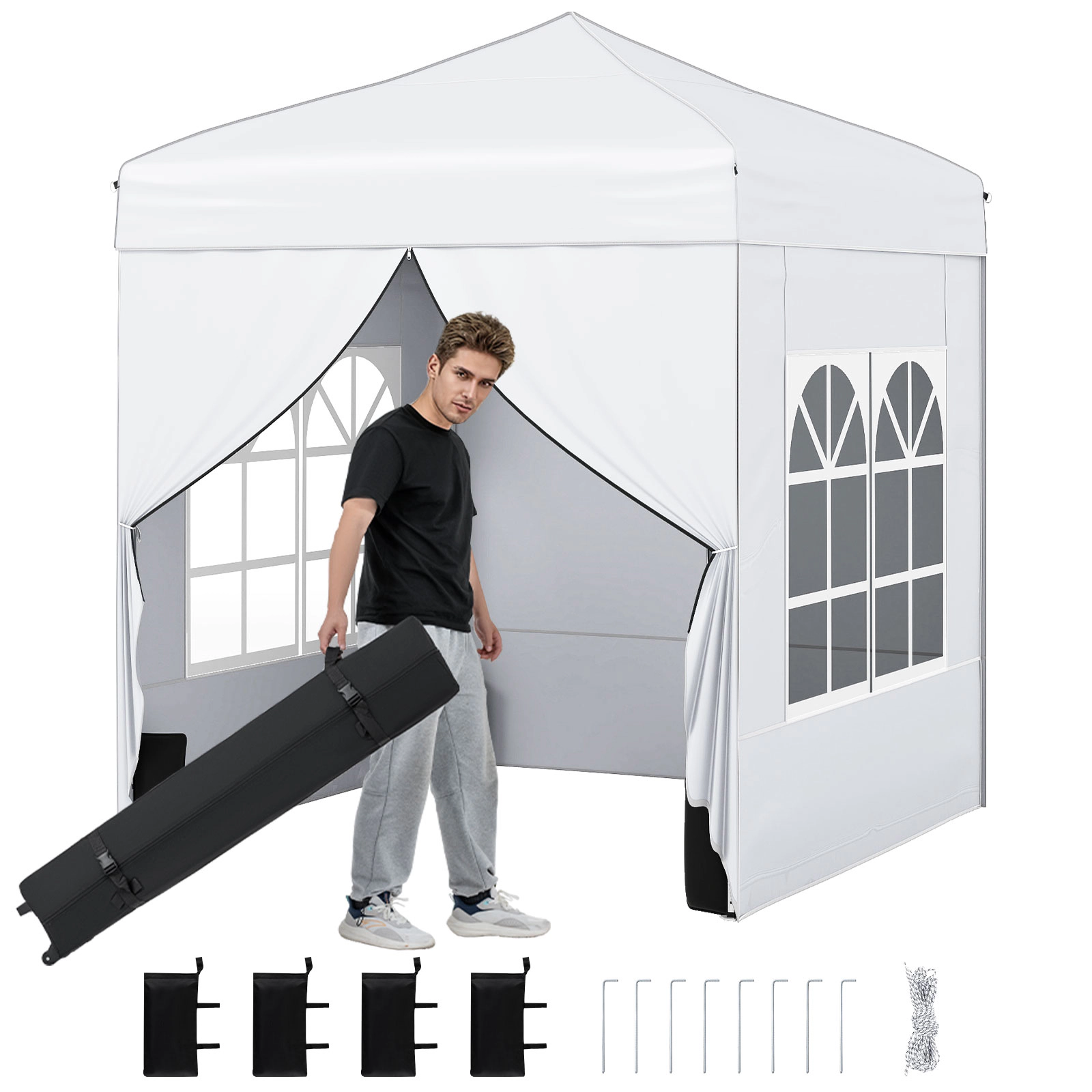 LJG 6.5 x 6.5 FT Pop up Canopy Tent with 4 Sidewalls and Wheeled Bag
