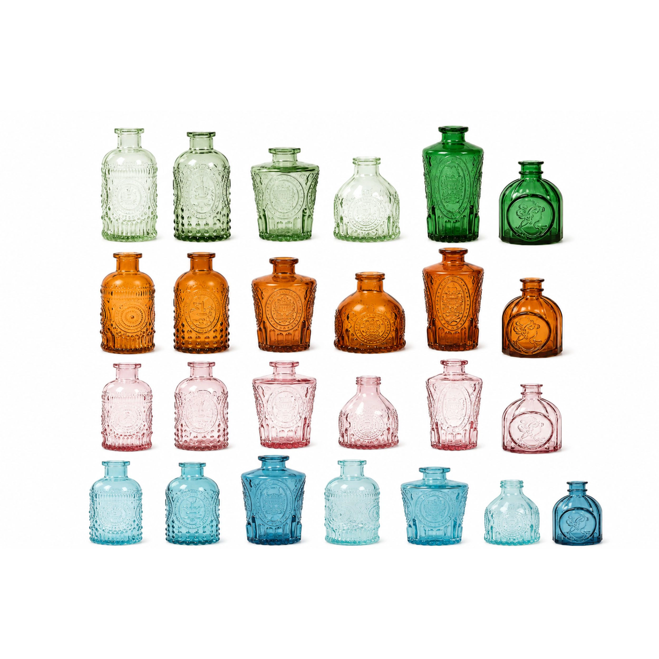Home Collection Set of 6 Embossed Glass Flower Vases