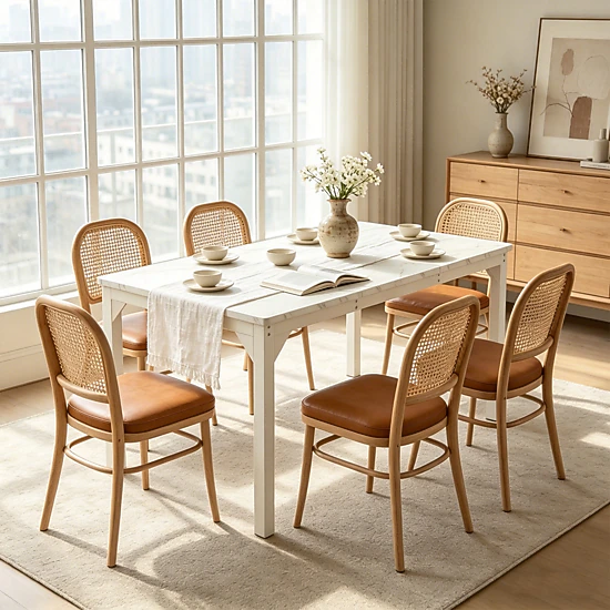 BebreezChic 71" White Rectangular Dining Table for 6-8, Sturdy Metal Frame Industrial Kitchen Table