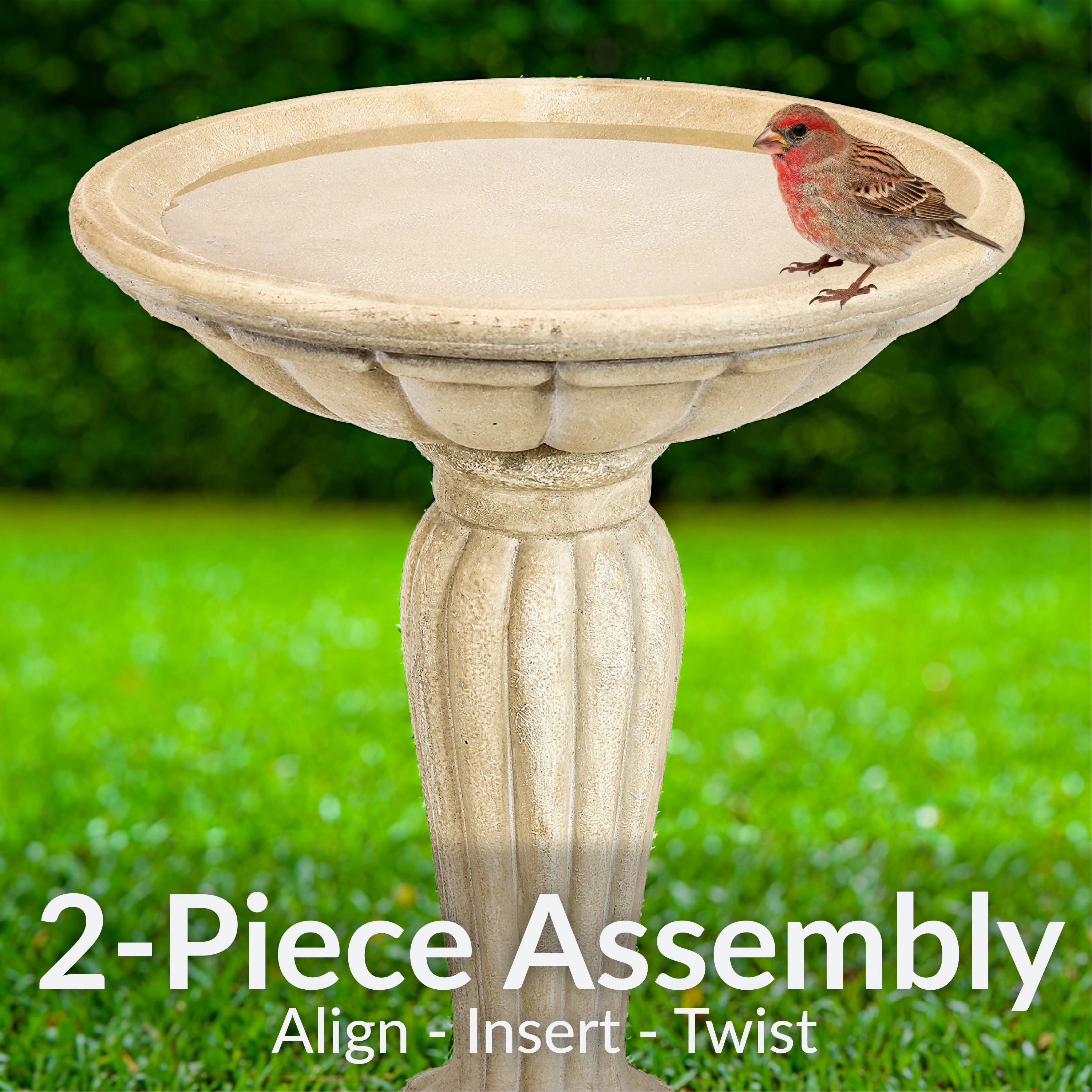 Sunnydaze Grecian Concrete Bird Bath for Outside, 20” H, Antique White