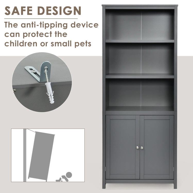 Hivvago Floor Standing Display Shelf With 3 Open Tiers And Dual Door Storage